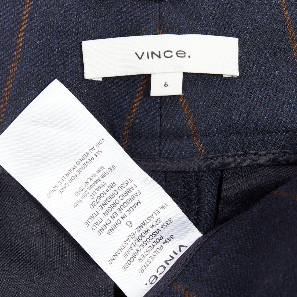 Vince VINCE navy brown wool blend pinstripe belted wide leg trousers US6 M Size 28" / US 6 / IT 42 - 8 Thumbnail