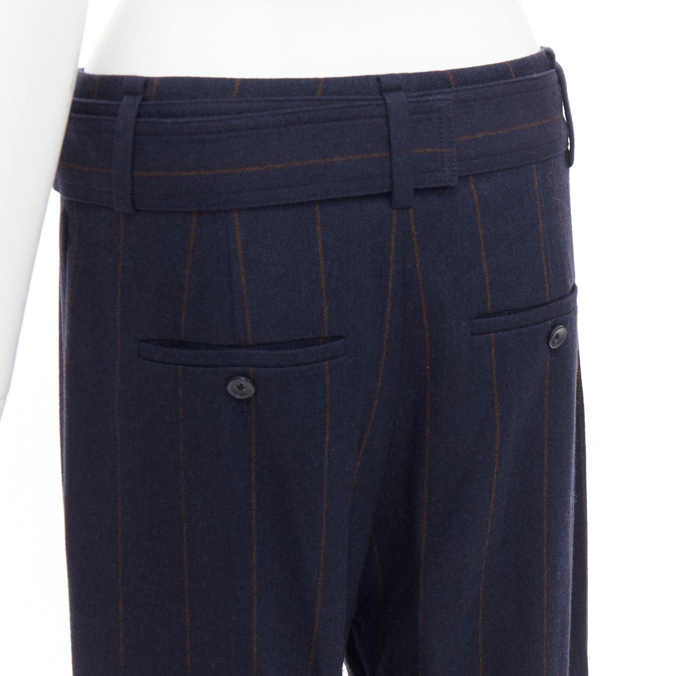 Vince VINCE navy brown wool blend pinstripe belted wide leg trousers US6 M Size 28" / US 6 / IT 42 - 2 Thumbnail
