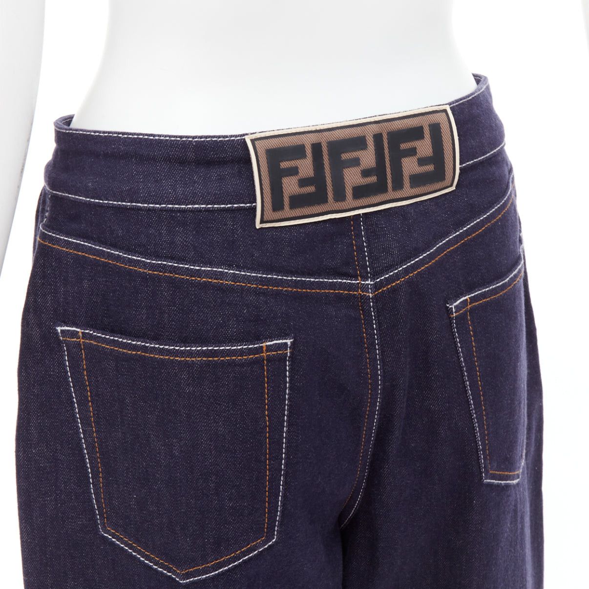 Fendi FENDI brown FF logo patch contrast stitch cropped wide leg jeans IT44 L Size 30" / US 8 / IT 44 - 2 Thumbnail