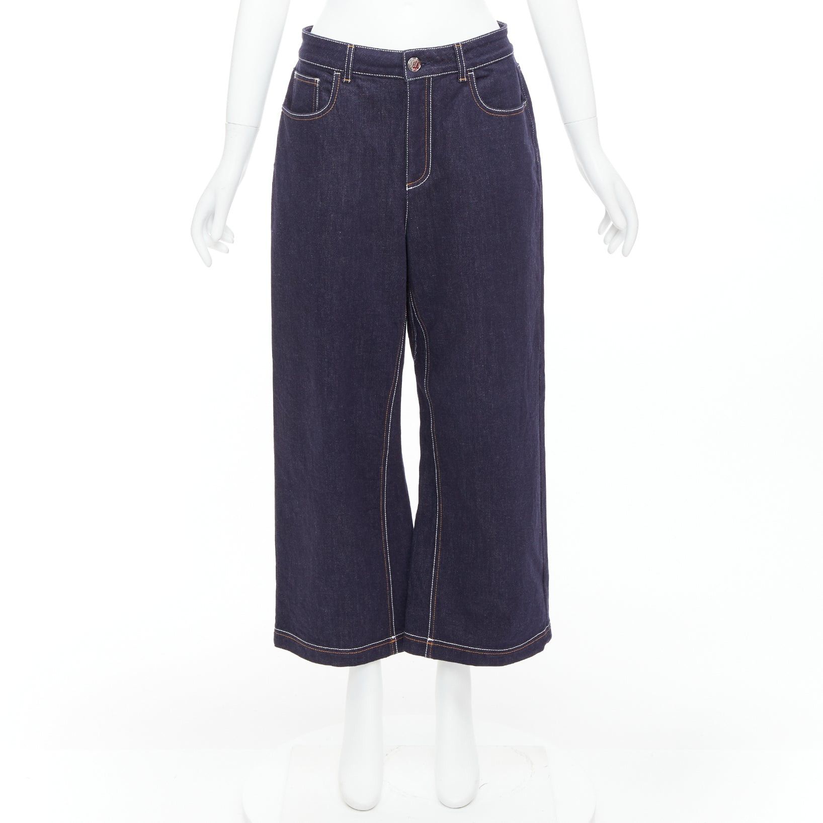 Fendi FENDI brown FF logo patch contrast stitch cropped wide leg jeans IT44 L Size 30" / US 8 / IT 44 - 9 Thumbnail