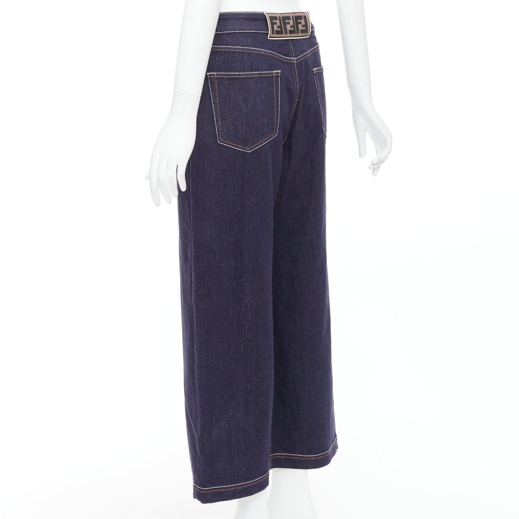 Fendi FENDI brown FF logo patch contrast stitch cropped wide leg jeans IT44 L Size 30" / US 8 / IT 44 - 6 Thumbnail