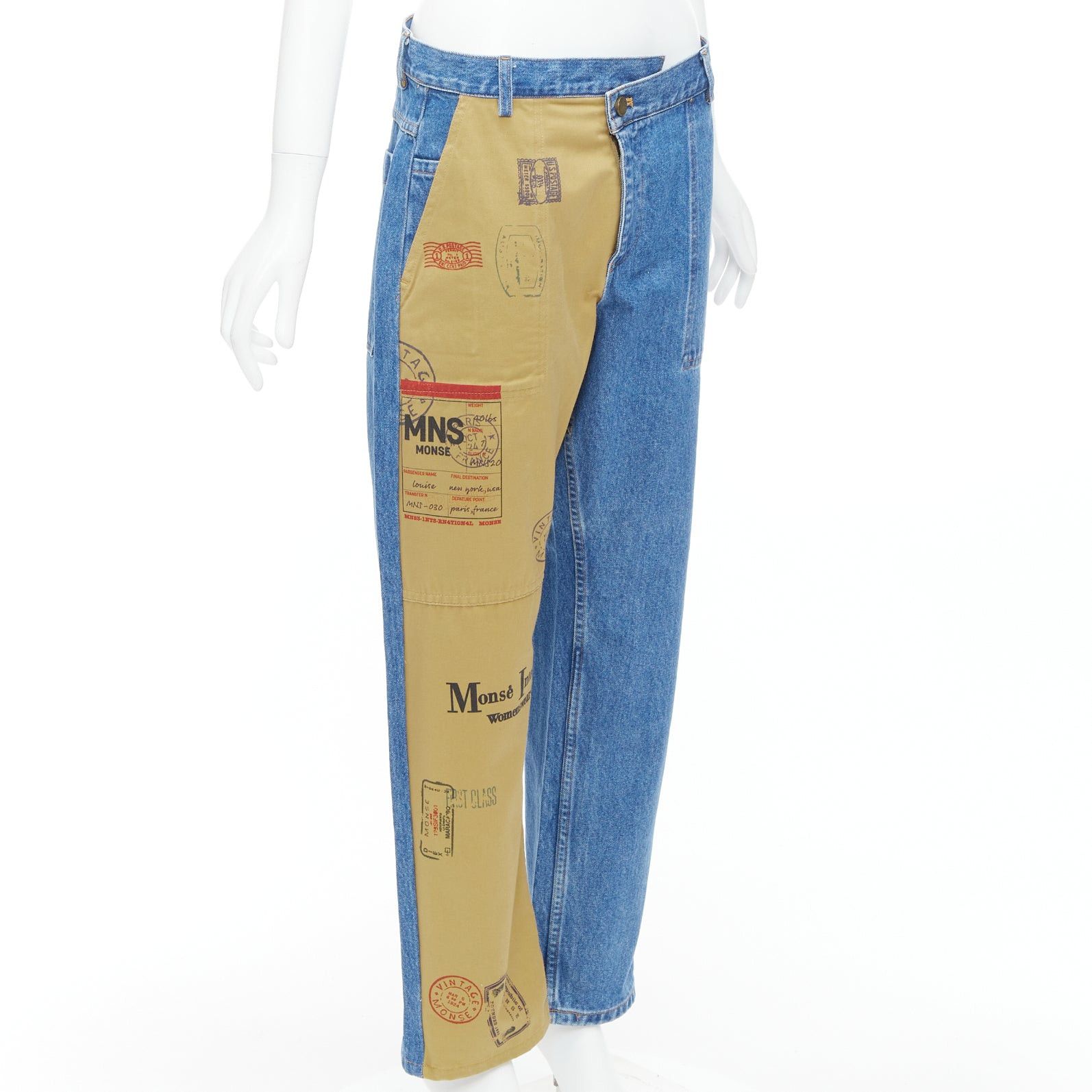 MONSE MONSE beige blue postcard print camo split contrast jeans US6 M Size 28" / US 6 / IT 42 - 3 Thumbnail