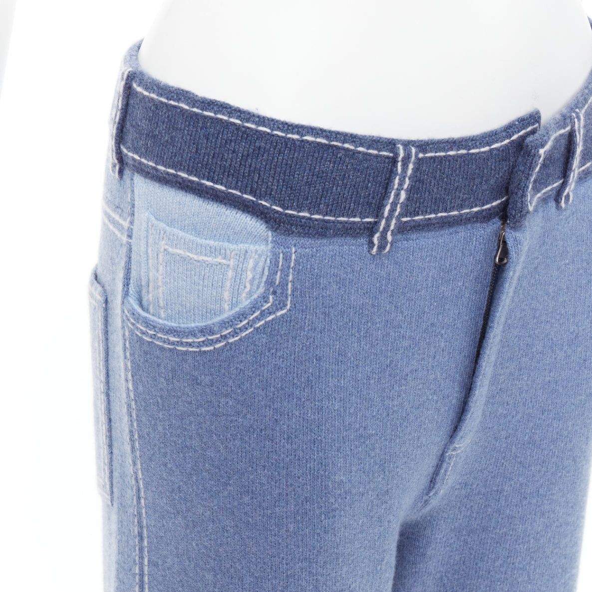 Barrie BARRIE cashmere cotton blue trompe loeil white topstitch knitted pants M Size 28" / US 6 / IT 42 - 6 Thumbnail