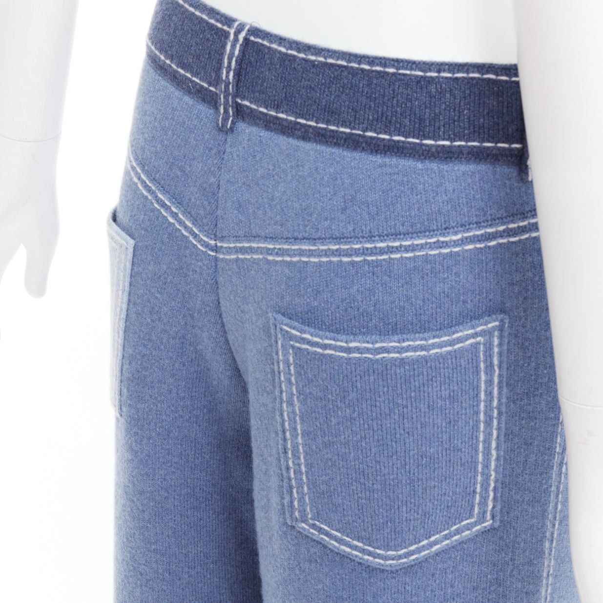Barrie BARRIE cashmere cotton blue trompe loeil white topstitch knitted pants M Size 28" / US 6 / IT 42 - 7 Thumbnail