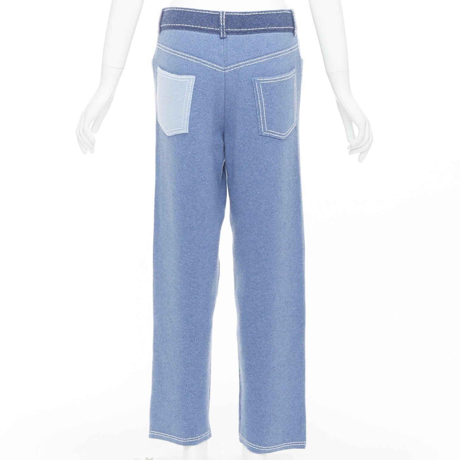 Barrie BARRIE cashmere cotton blue trompe loeil white topstitch knitted pants M Size 28" / US 6 / IT 42 - 2 Thumbnail