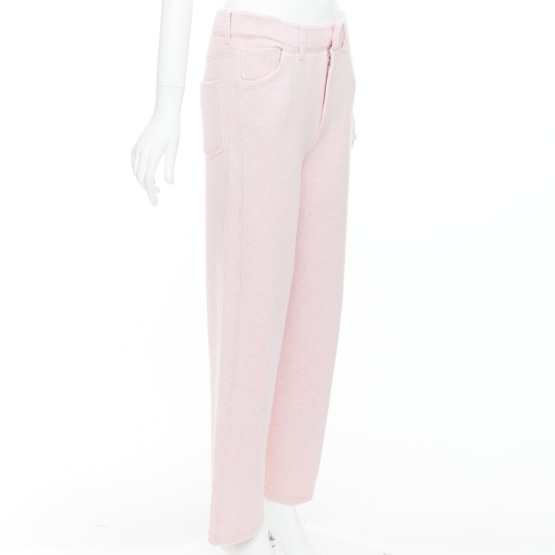 Barrie BARRIE baby pink cashmere cotton knitted overstitched wide pants M Size 28" / US 6 / IT 42 - 3 Thumbnail