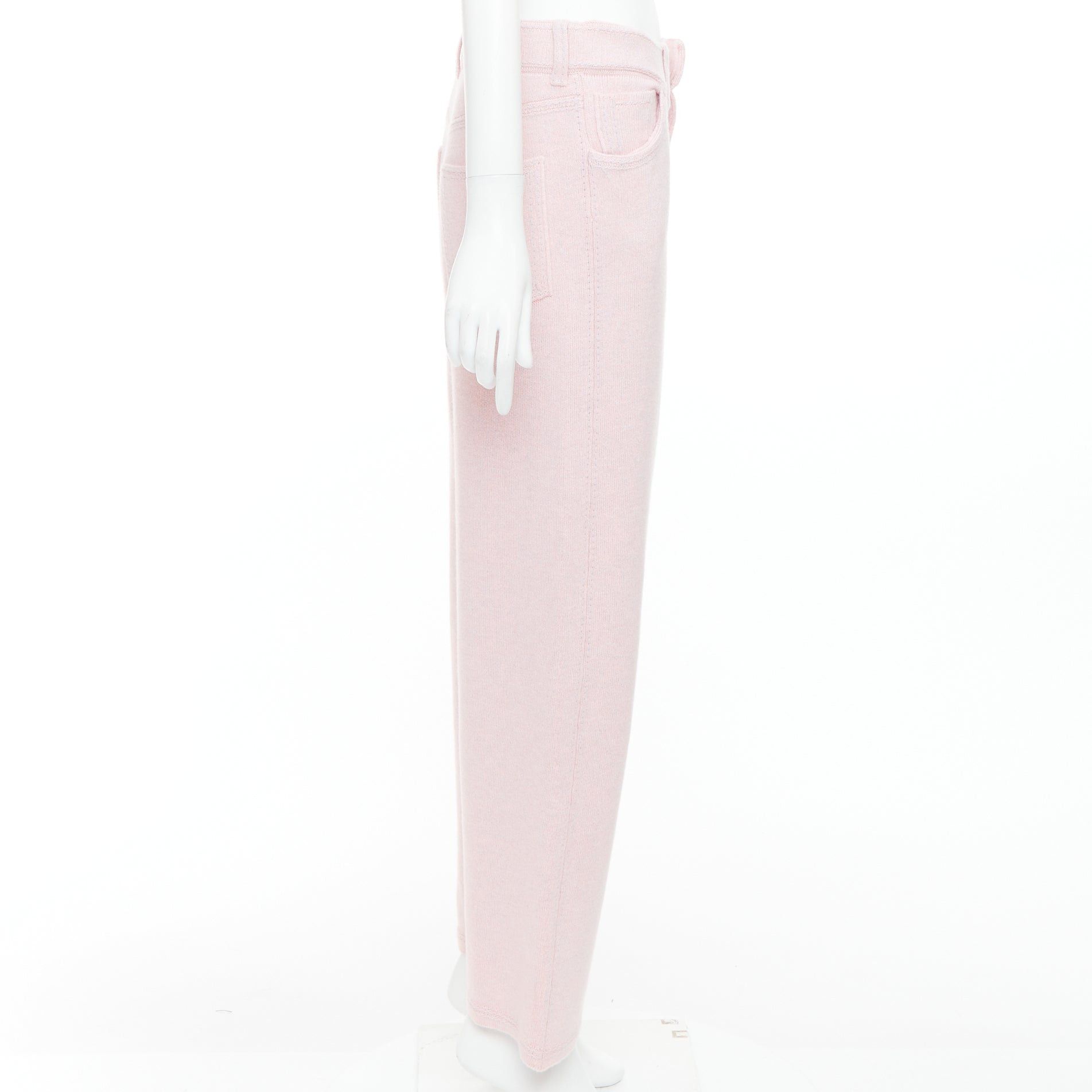 Barrie BARRIE baby pink cashmere cotton knitted overstitched wide pants M Size 28" / US 6 / IT 42 - 4 Thumbnail