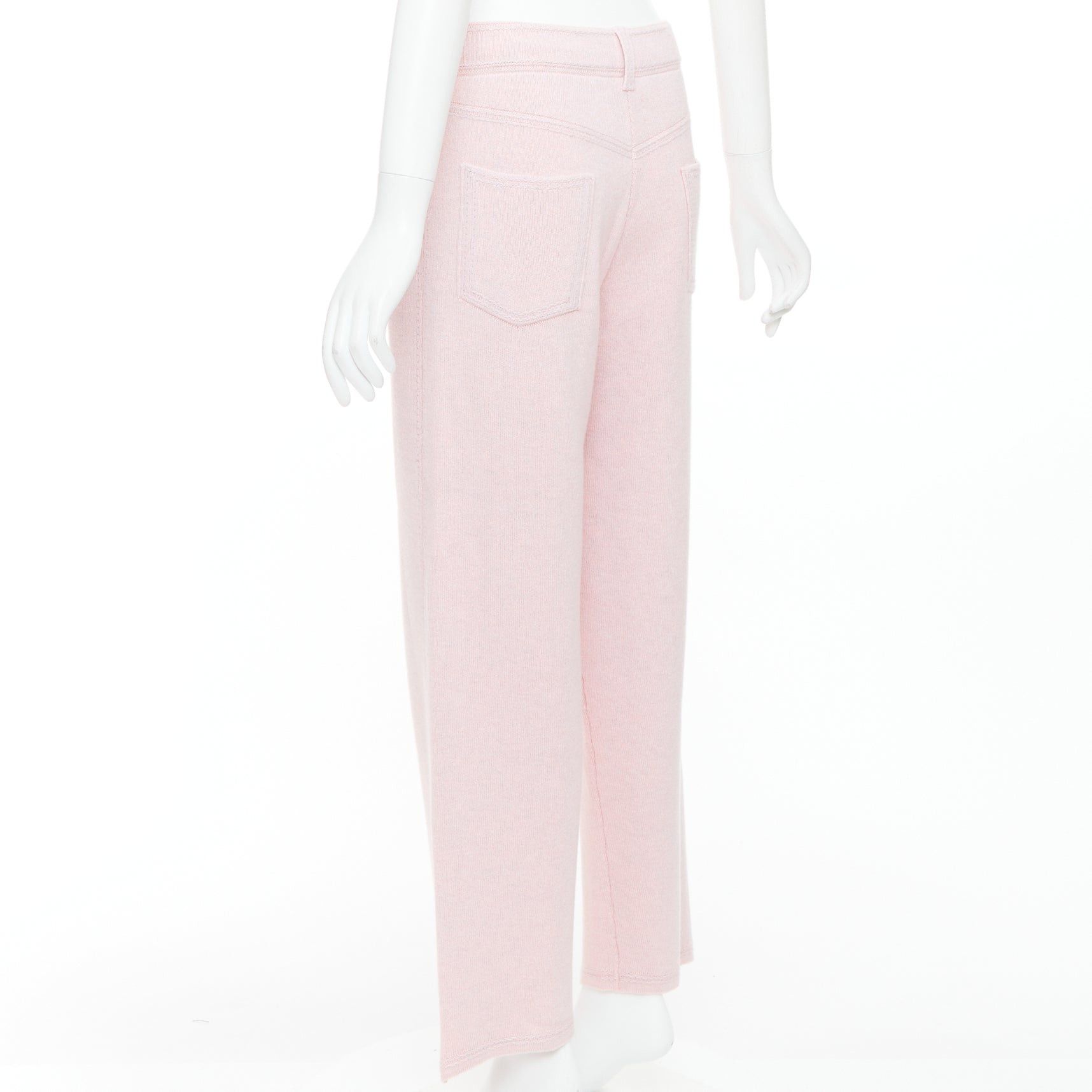 Barrie BARRIE baby pink cashmere cotton knitted overstitched wide pants M Size 28" / US 6 / IT 42 - 6 Thumbnail