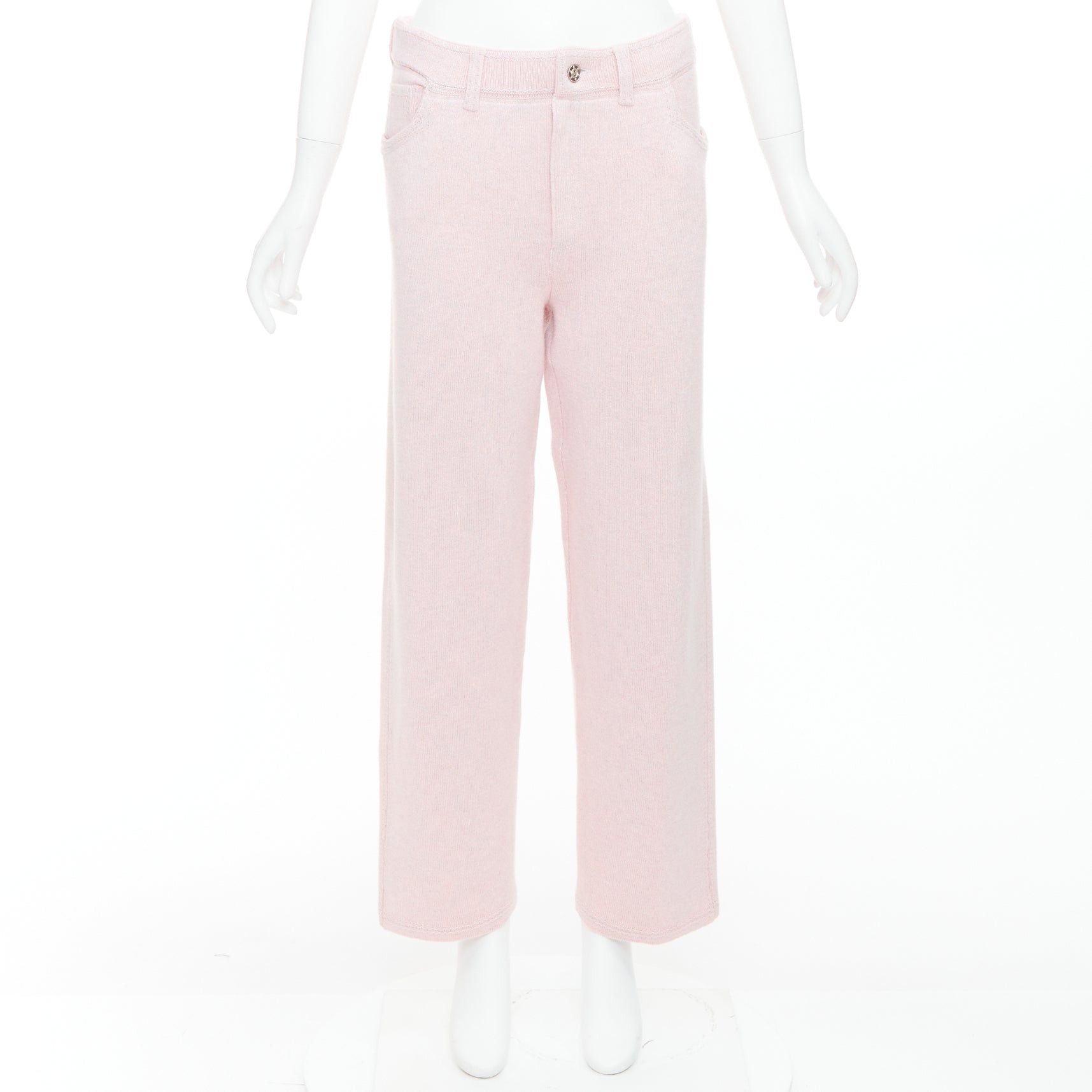 Barrie BARRIE baby pink cashmere cotton knitted overstitched wide pants M Size 28" / US 6 / IT 42 - 9 Thumbnail