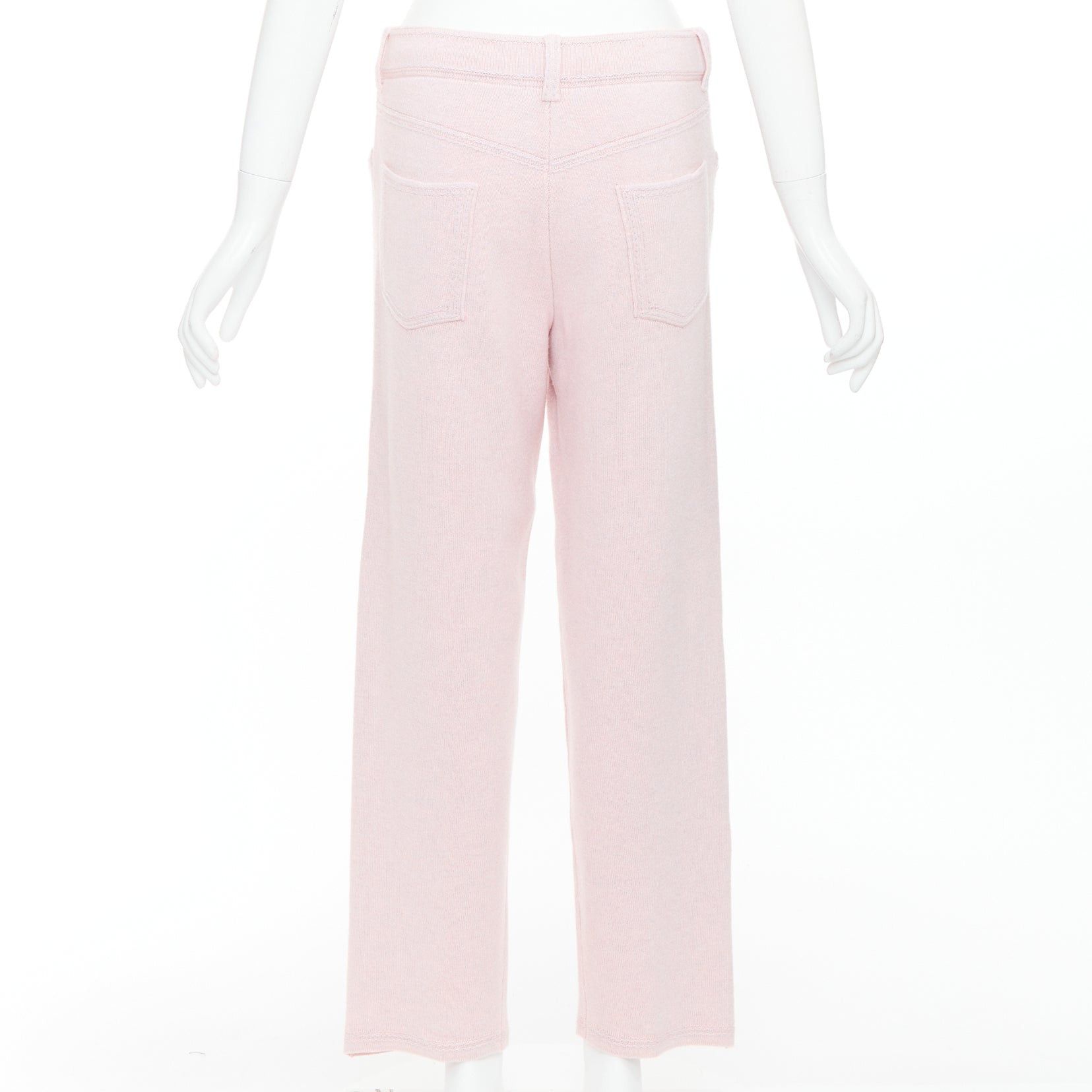 Barrie BARRIE baby pink cashmere cotton knitted overstitched wide pants M Size 28" / US 6 / IT 42 - 5 Thumbnail