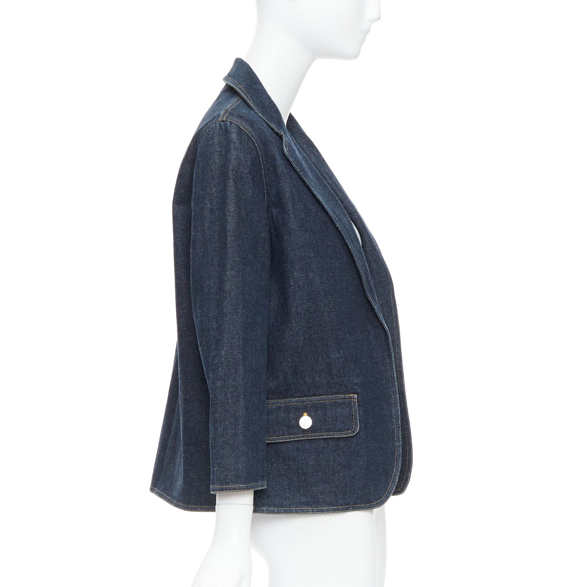 Chanel CHANEL Vintage dark indigo denim CC logo buttons blazer Size S / US 4 / IT 40 - 4 Thumbnail