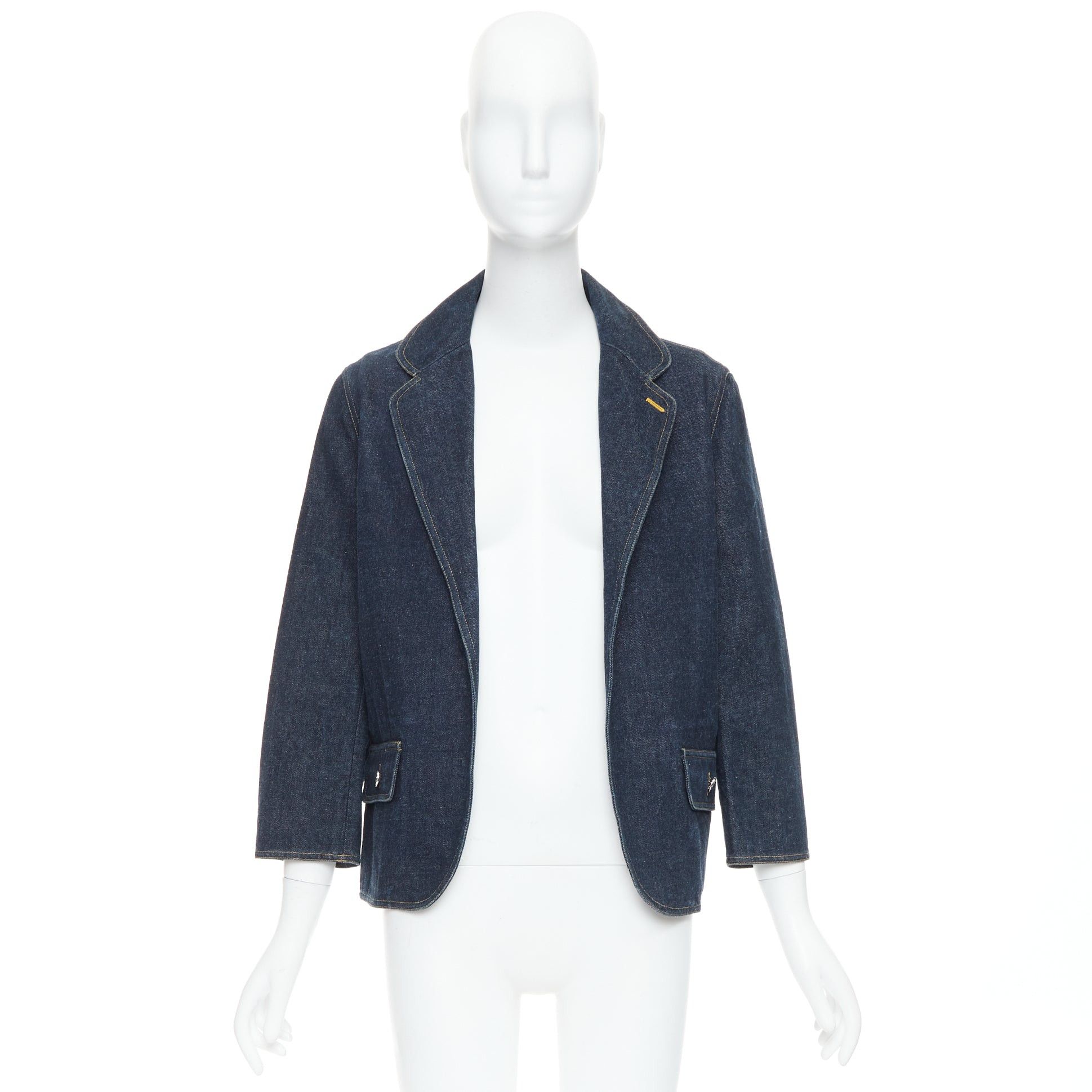 Chanel CHANEL Vintage dark indigo denim CC logo buttons blazer Size S / US 4 / IT 40 - 9 Thumbnail
