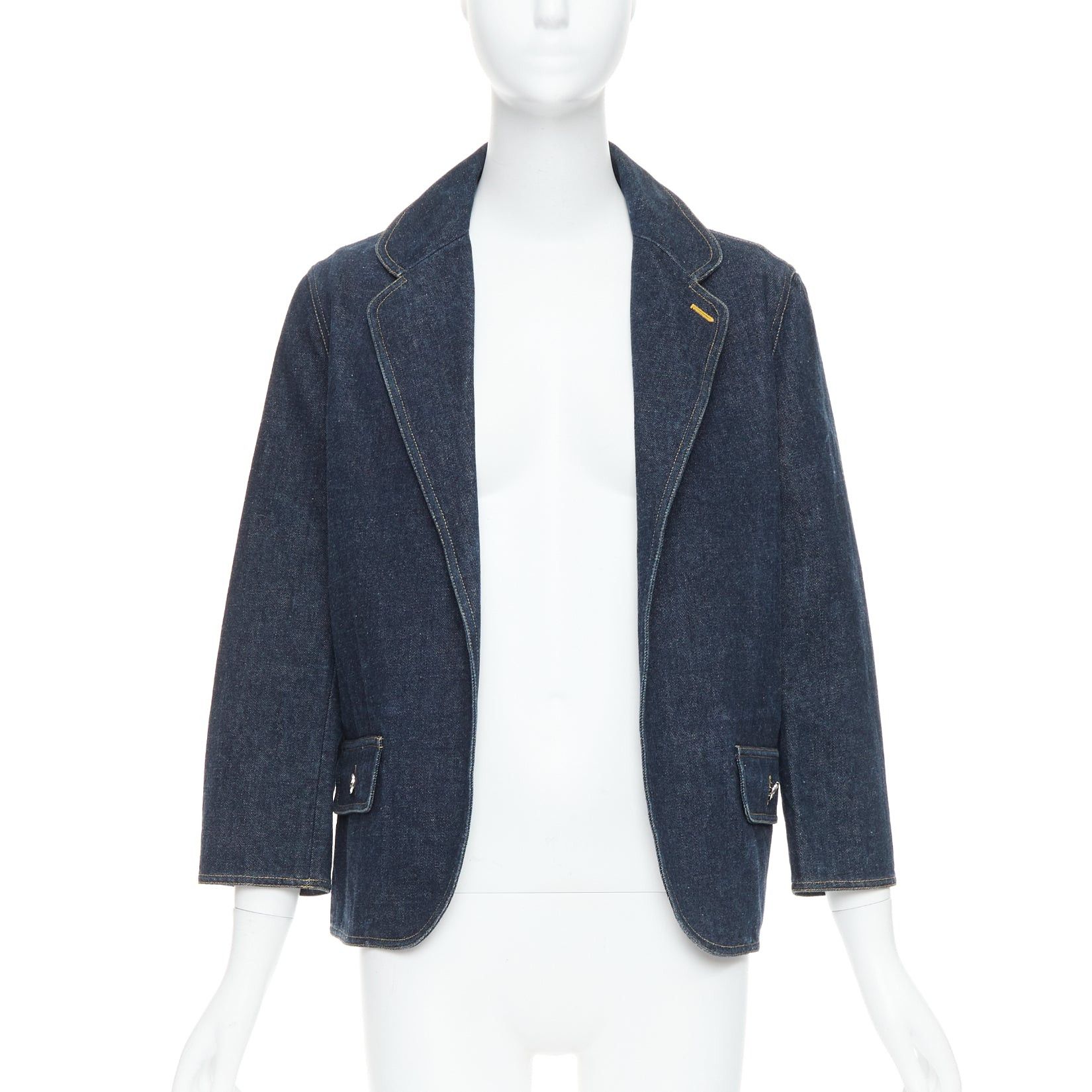Chanel CHANEL Vintage dark indigo denim CC logo buttons blazer Size S / US 4 / IT 40 - 3 Thumbnail