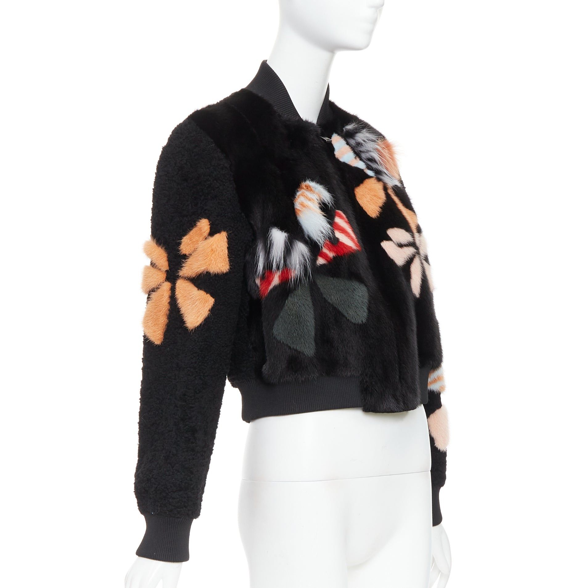 Fendi FENDI black floral fur leather lined cropped bomber jacket IT40 S Size S / US 4 / IT 40 - 4 Thumbnail
