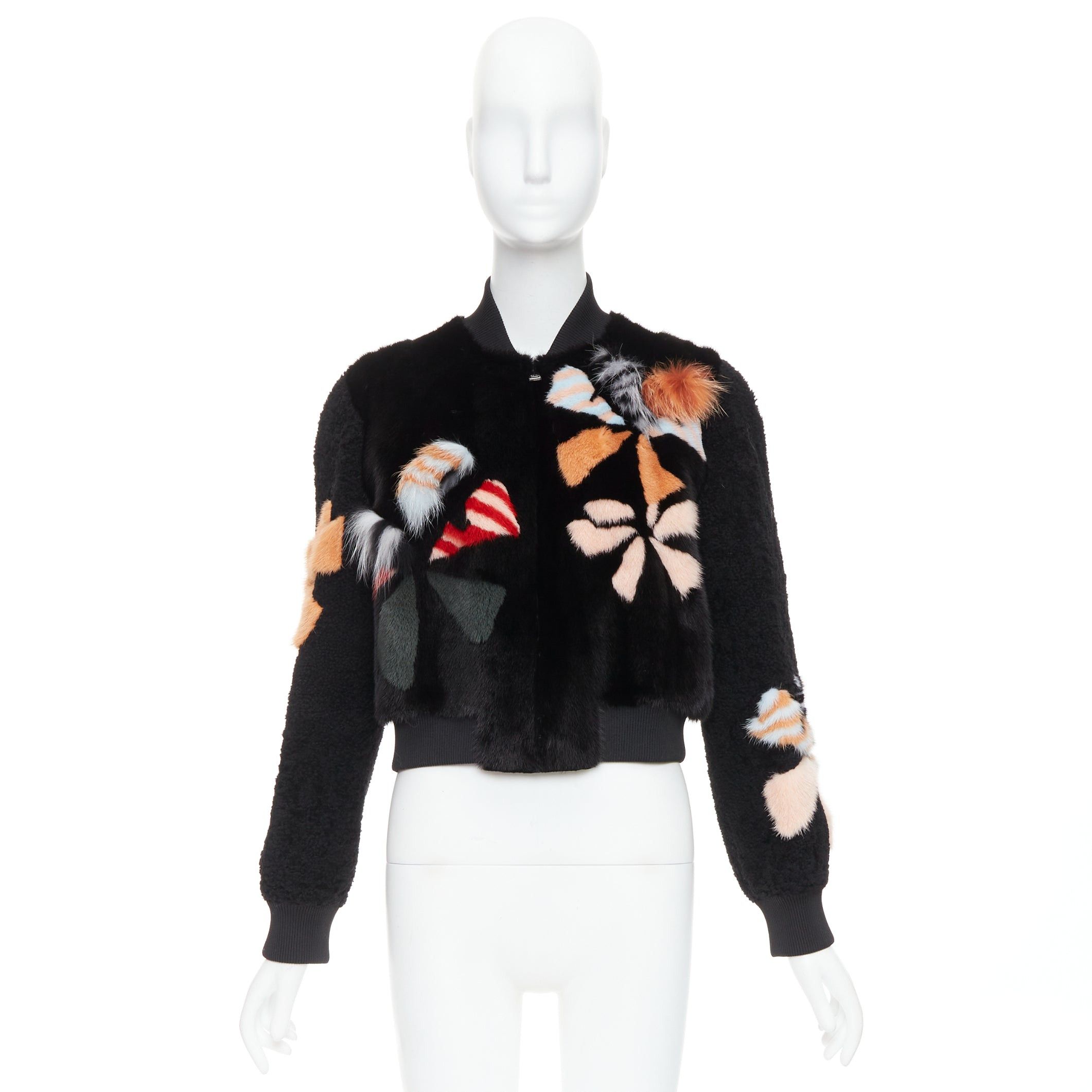 Fendi FENDI black floral fur leather lined cropped bomber jacket IT40 S Size S / US 4 / IT 40 - 10 Thumbnail