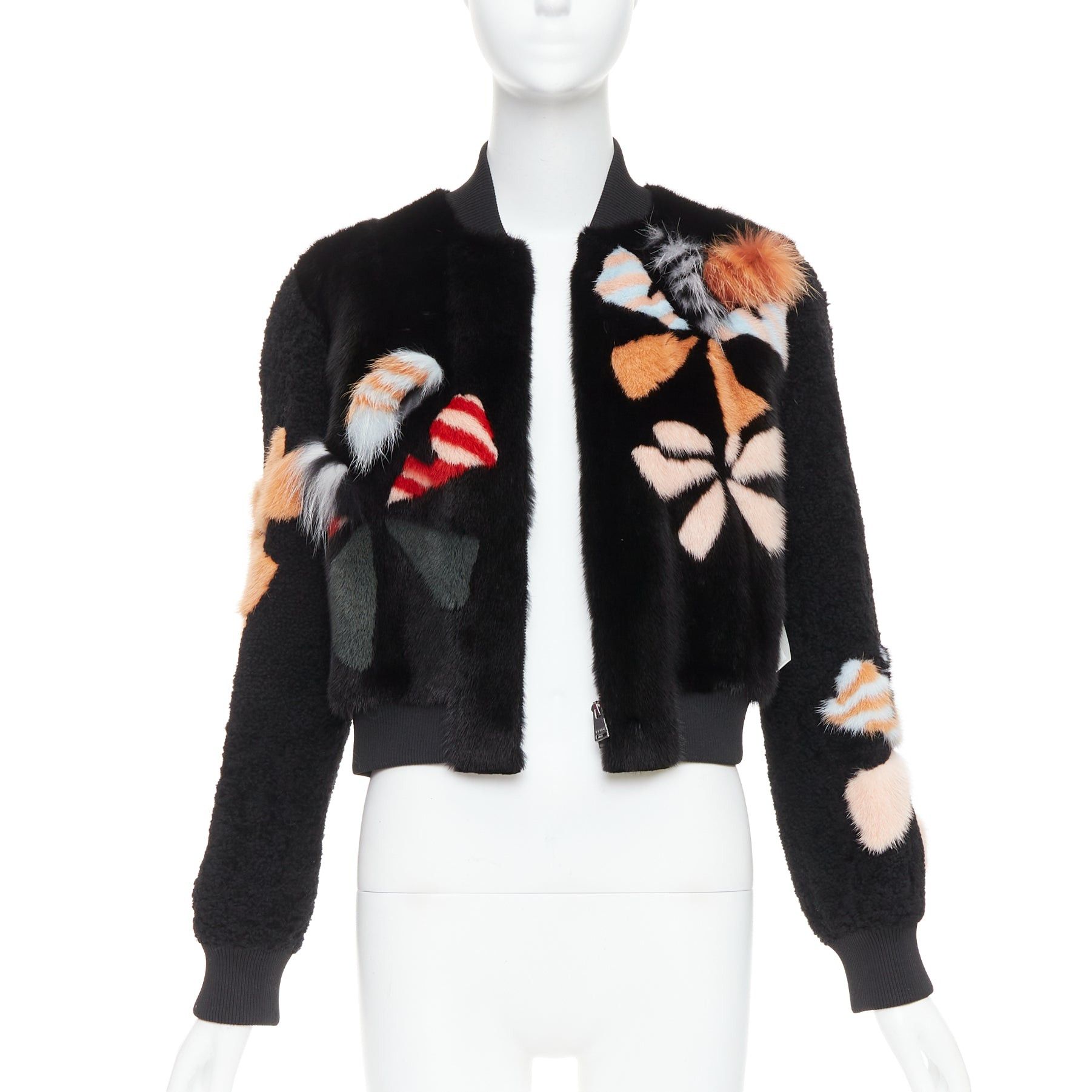 Fendi FENDI black floral fur leather lined cropped bomber jacket IT40 S Size S / US 4 / IT 40 - 3 Thumbnail
