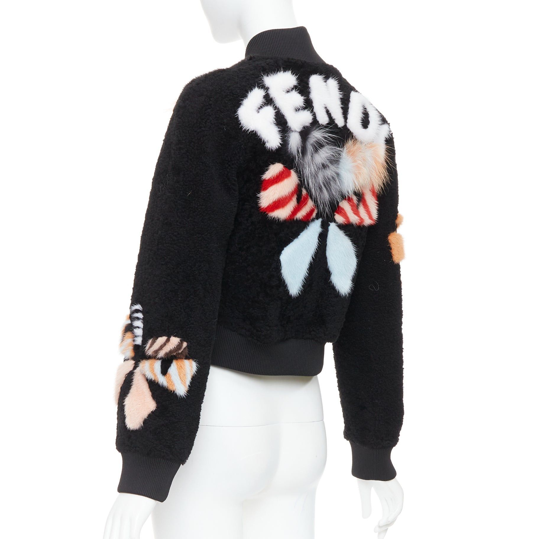 Fendi FENDI black floral fur leather lined cropped bomber jacket IT40 S Size S / US 4 / IT 40 - 6 Thumbnail