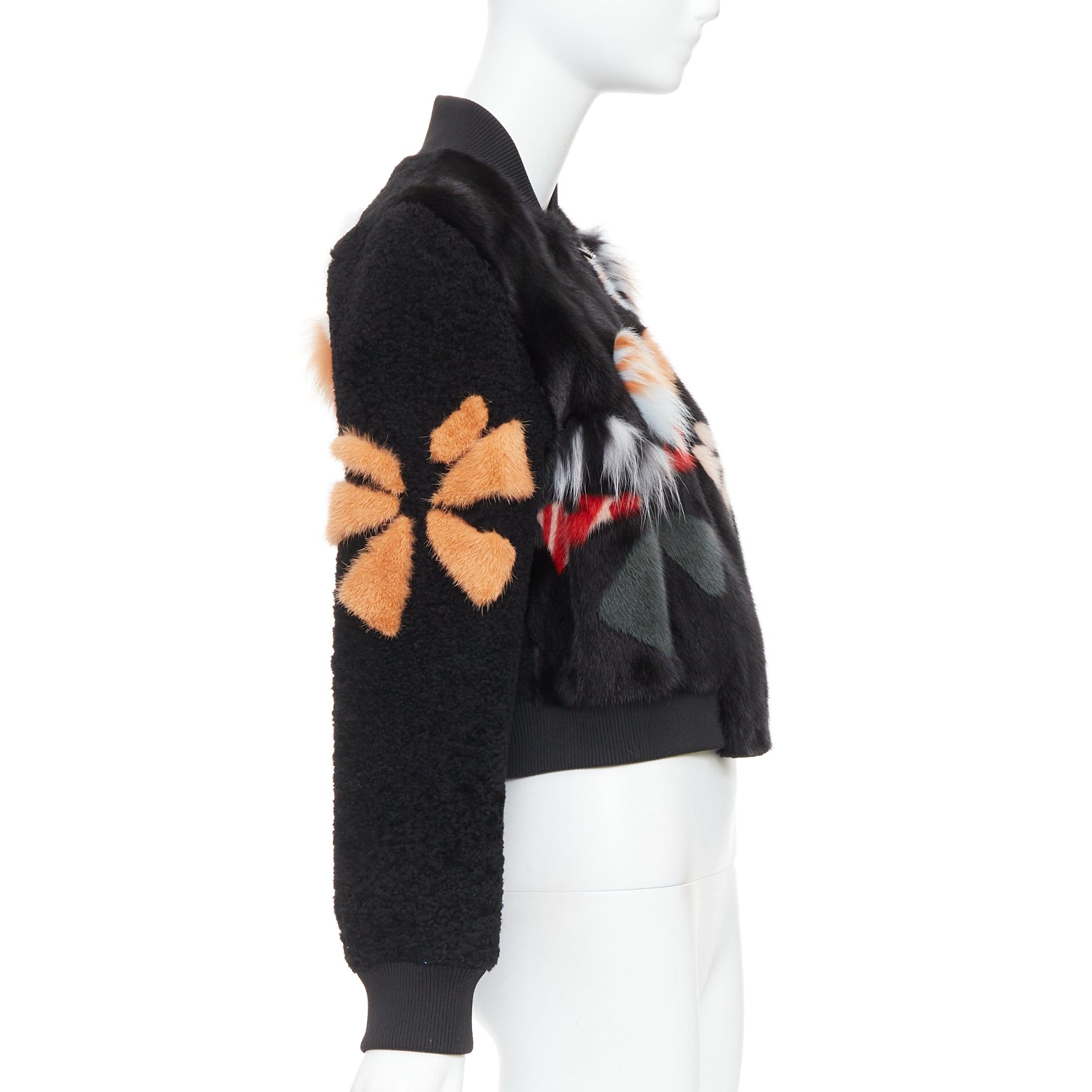 Fendi FENDI black floral fur leather lined cropped bomber jacket IT40 S Size S / US 4 / IT 40 - 5 Thumbnail