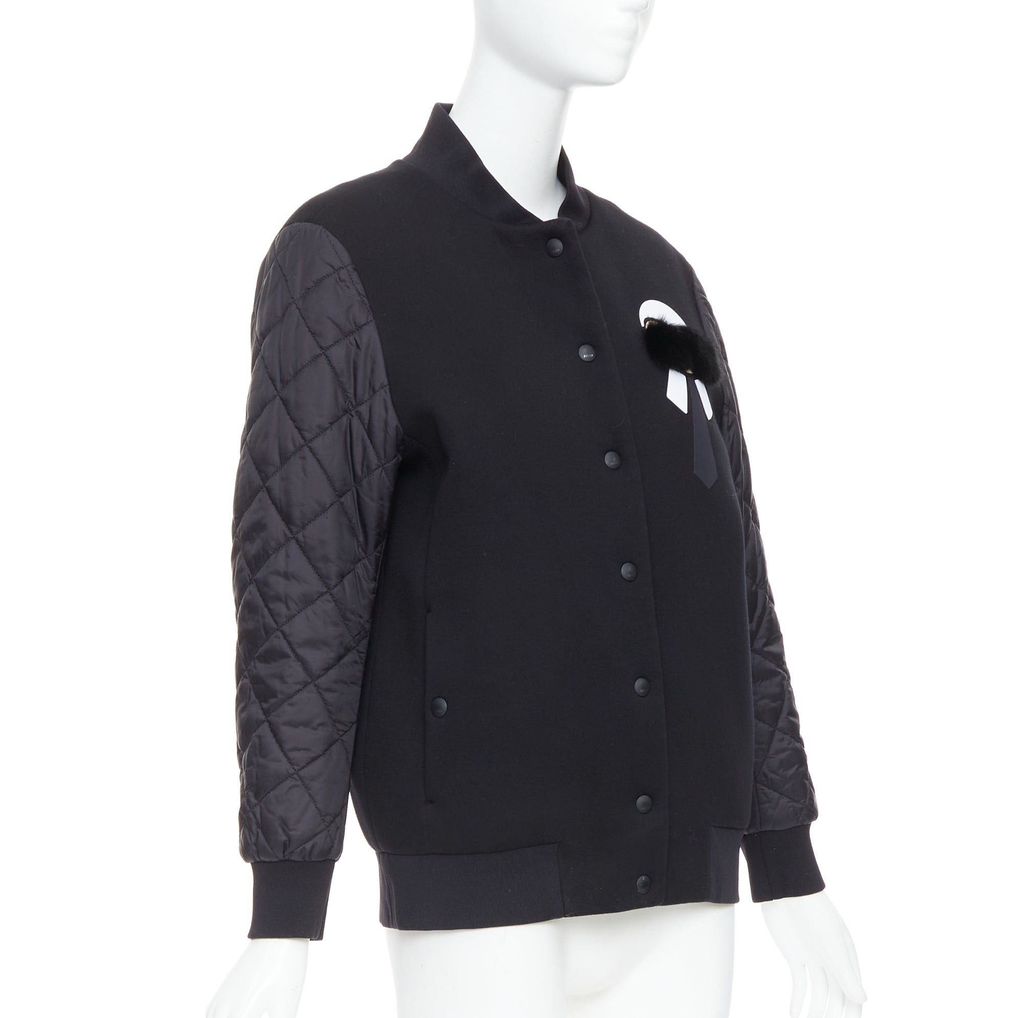 Fendi FENDI Karlito black modal blend fur trim quilted bomber jacket IT38 XS Size XS / US 0-2 / IT 36-38 - 4 Thumbnail