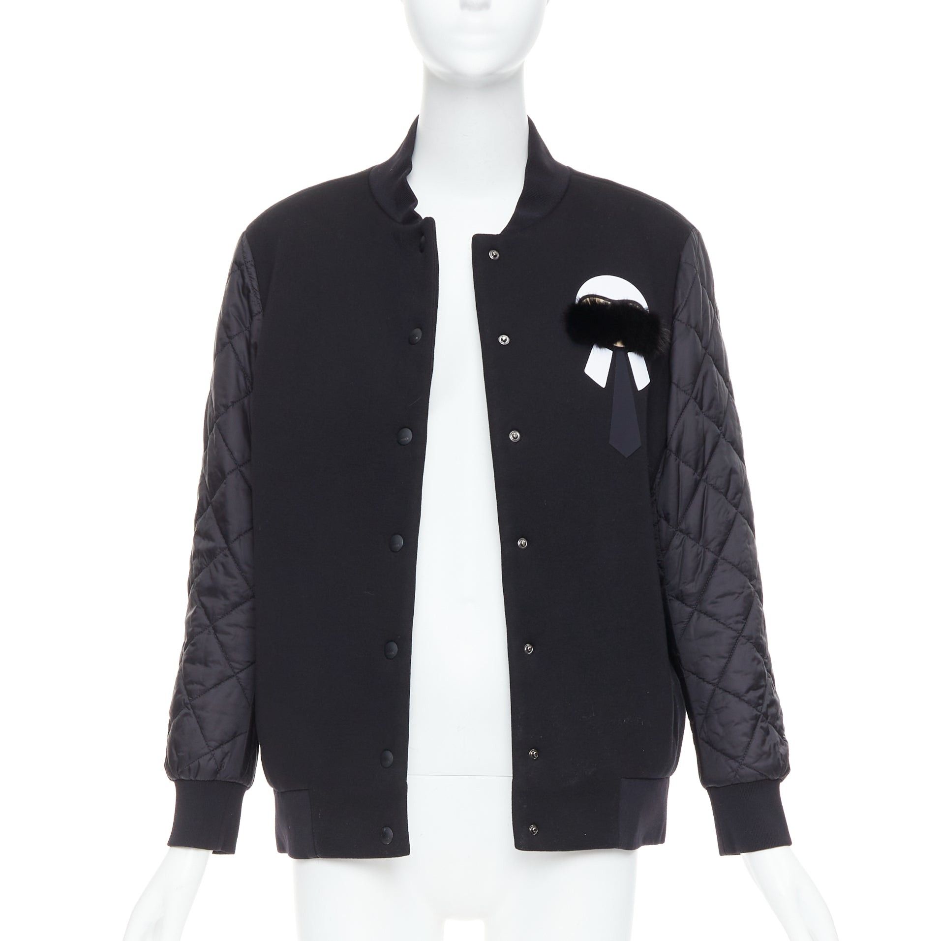 Fendi FENDI Karlito black modal blend fur trim quilted bomber jacket IT38 XS Size XS / US 0-2 / IT 36-38 - 3 Thumbnail