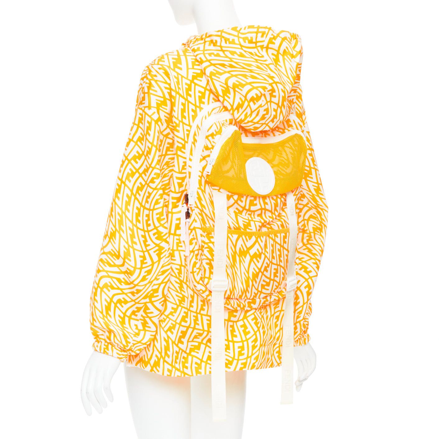 Fendi FENDI Vertigo Reversible yellow white swirl logo print hooded windbreaker S Size M / US 6-8 / IT 42-44 - 6 Thumbnail