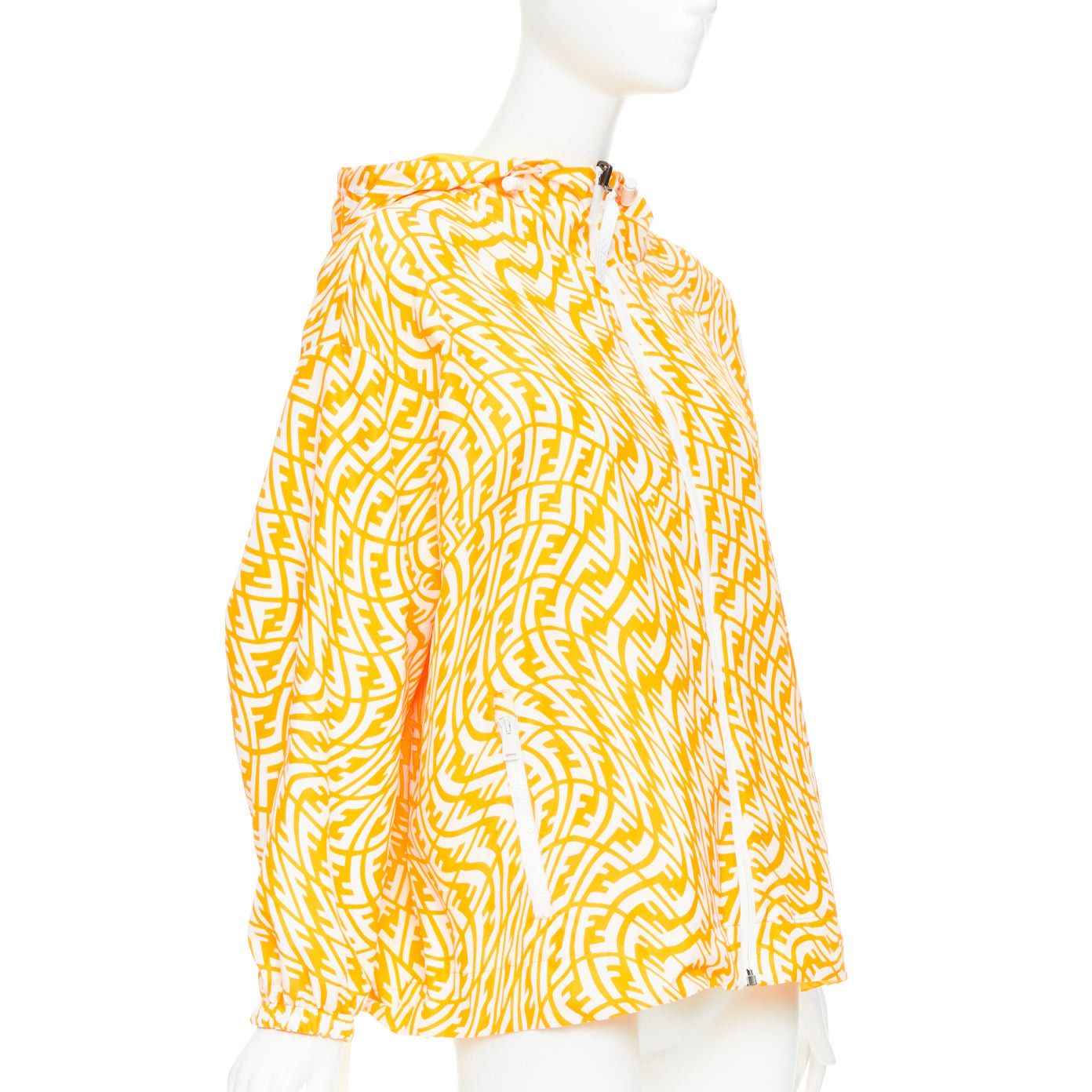 Fendi FENDI Vertigo Reversible yellow white swirl logo print hooded windbreaker S Size M / US 6-8 / IT 42-44 - 4 Thumbnail