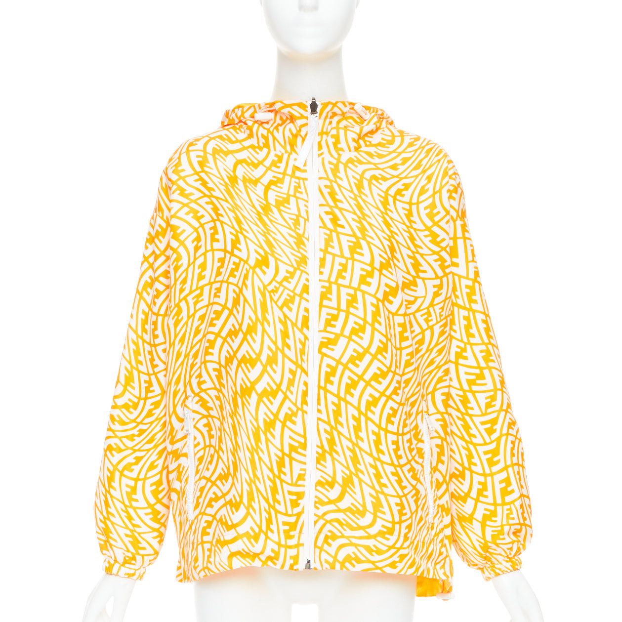 Fendi FENDI Vertigo Reversible yellow white swirl logo print hooded windbreaker S Size M / US 6-8 / IT 42-44 - 3 Thumbnail