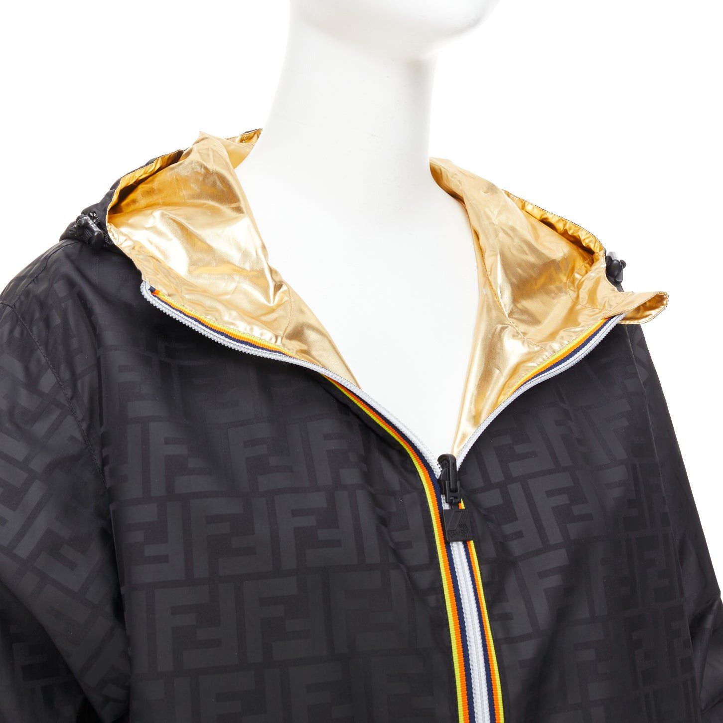 Fendi FENDI K-WAY metallic gold black FF reversible waterproof windbreaker S Size S / US 4 / IT 40 - 13 Thumbnail