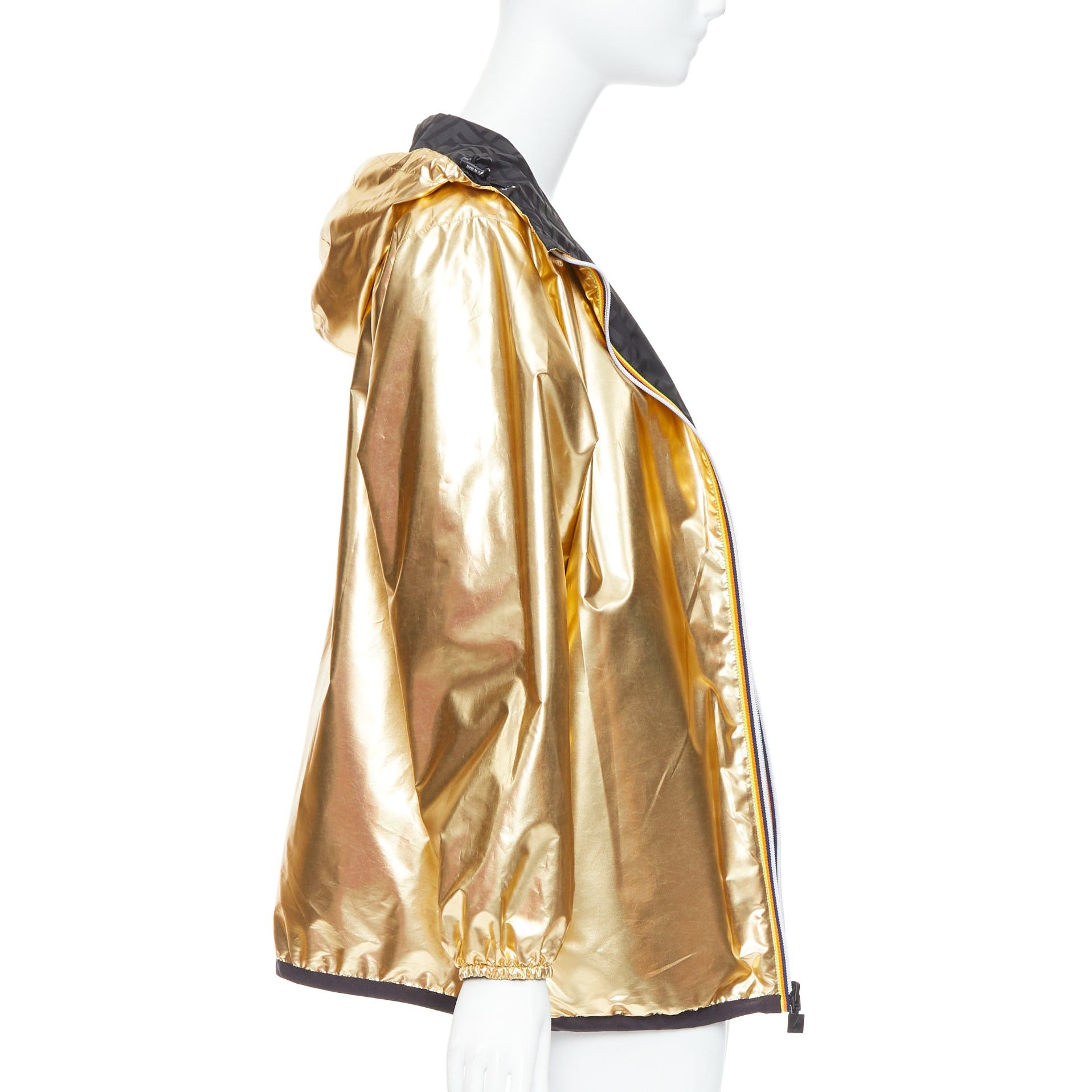 Fendi FENDI K-WAY metallic gold black FF reversible waterproof windbreaker S Size S / US 4 / IT 40 - 5 Thumbnail