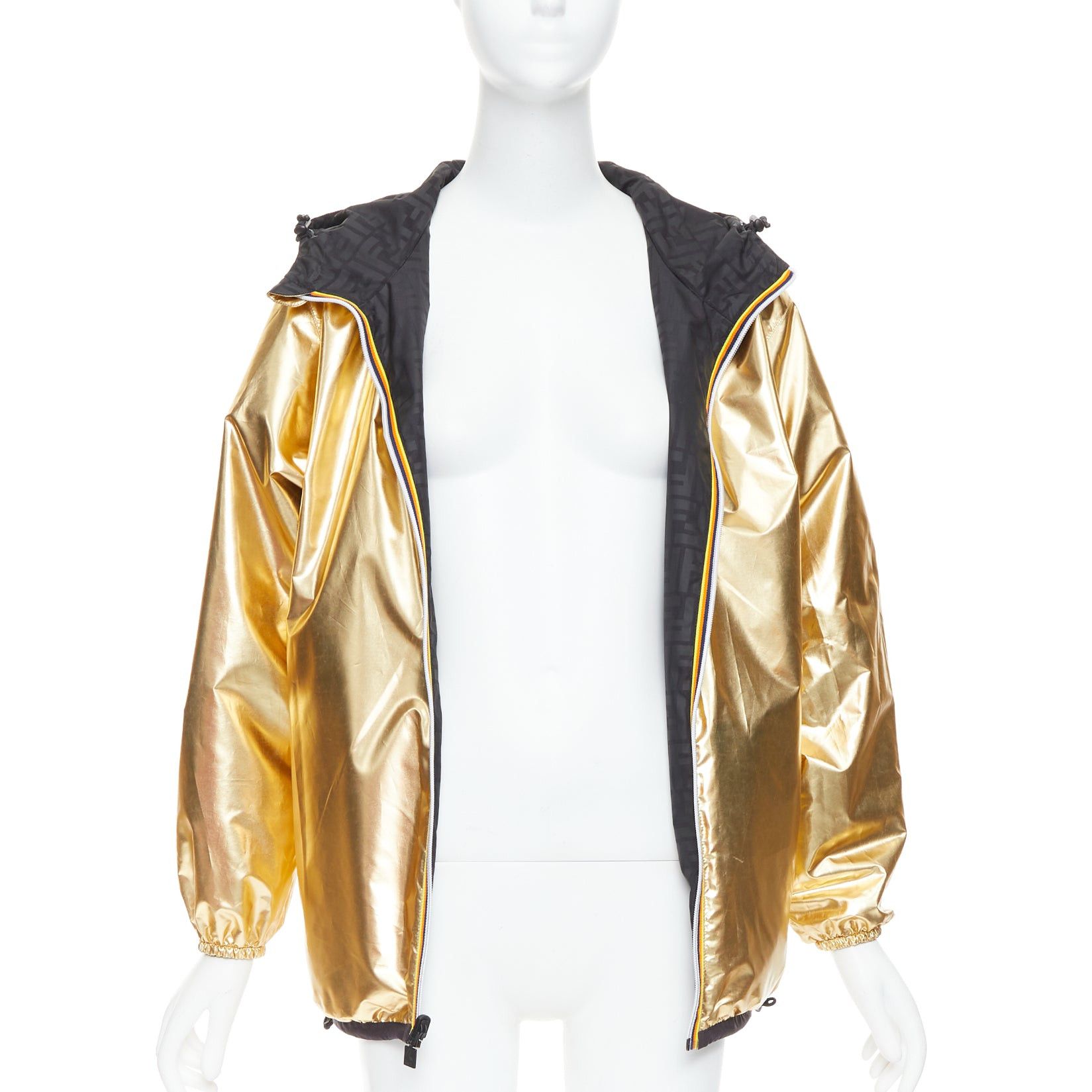 Fendi FENDI K-WAY metallic gold black FF reversible waterproof windbreaker S Size S / US 4 / IT 40 - 3 Thumbnail