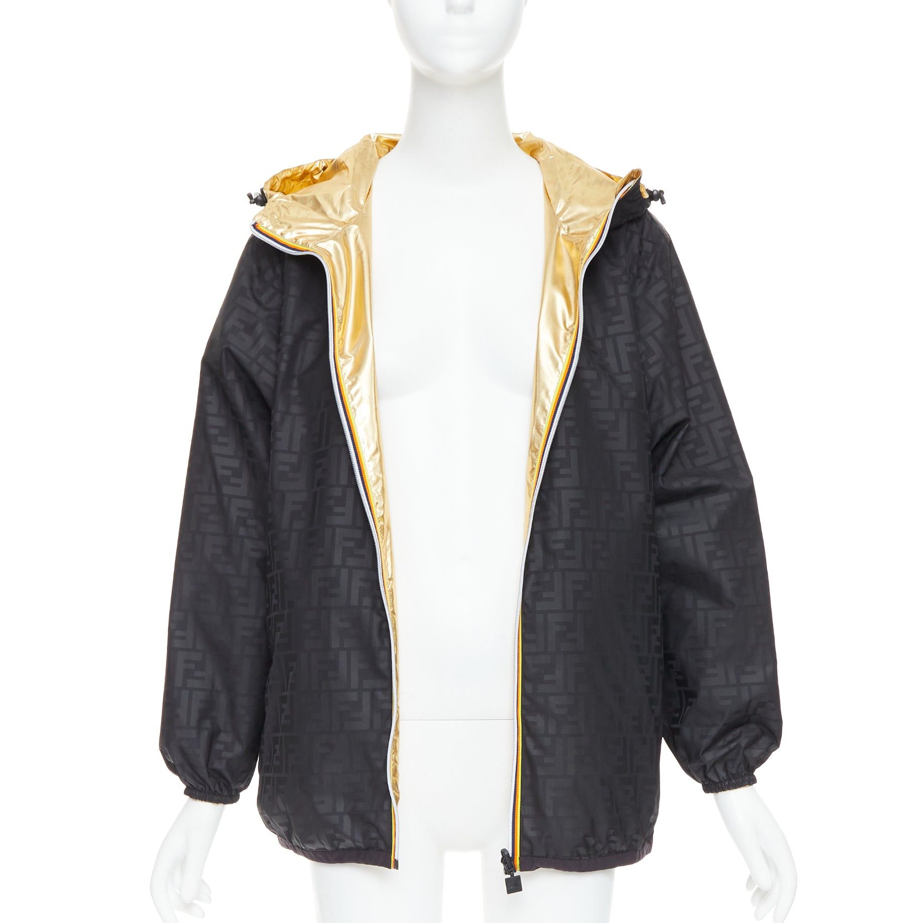 Fendi FENDI K-WAY metallic gold black FF reversible waterproof windbreaker S Size S / US 4 / IT 40 - 8 Thumbnail
