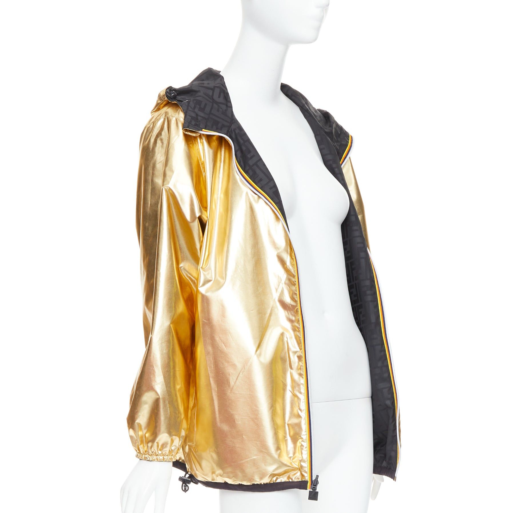 Fendi FENDI K-WAY metallic gold black FF reversible waterproof windbreaker S Size S / US 4 / IT 40 - 4 Thumbnail