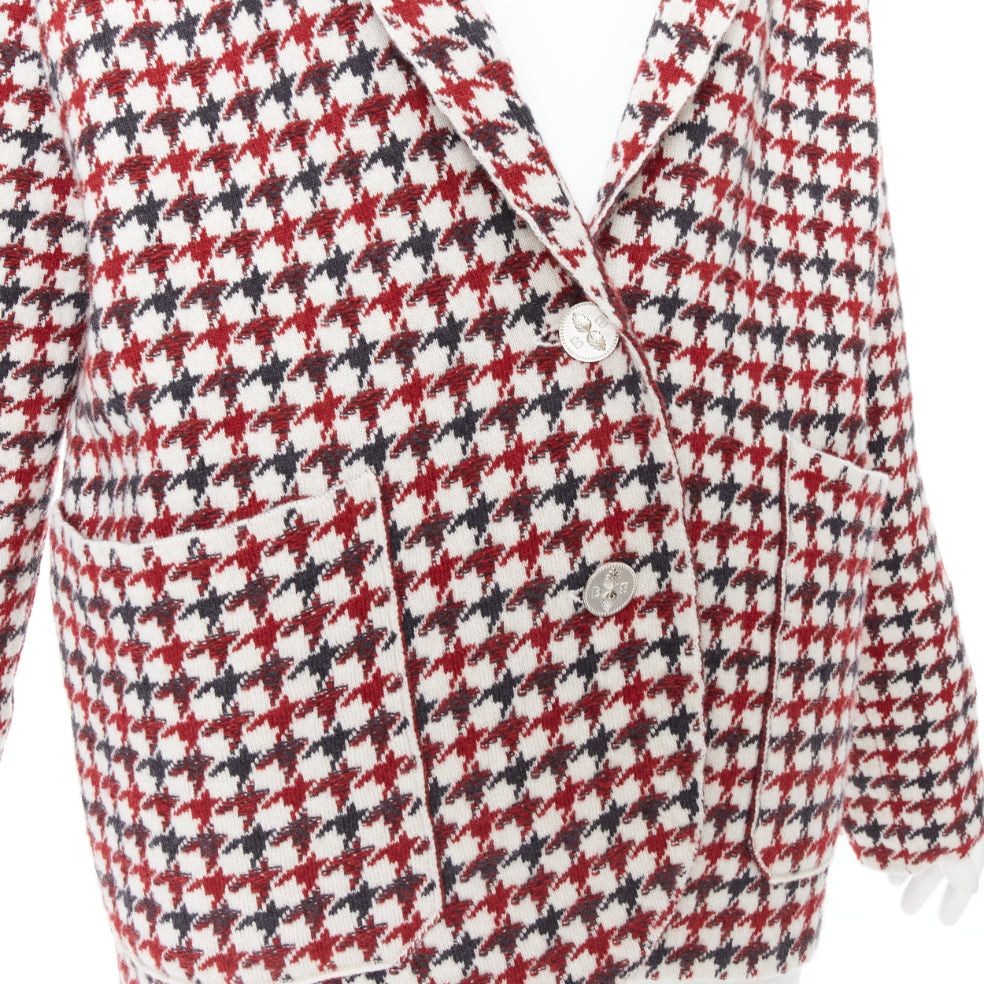 Barrie BARRIE burgundy cream cashmere lambswool houndstooth knit blazer XS Size S / US 4 / IT 40 - 2 Thumbnail