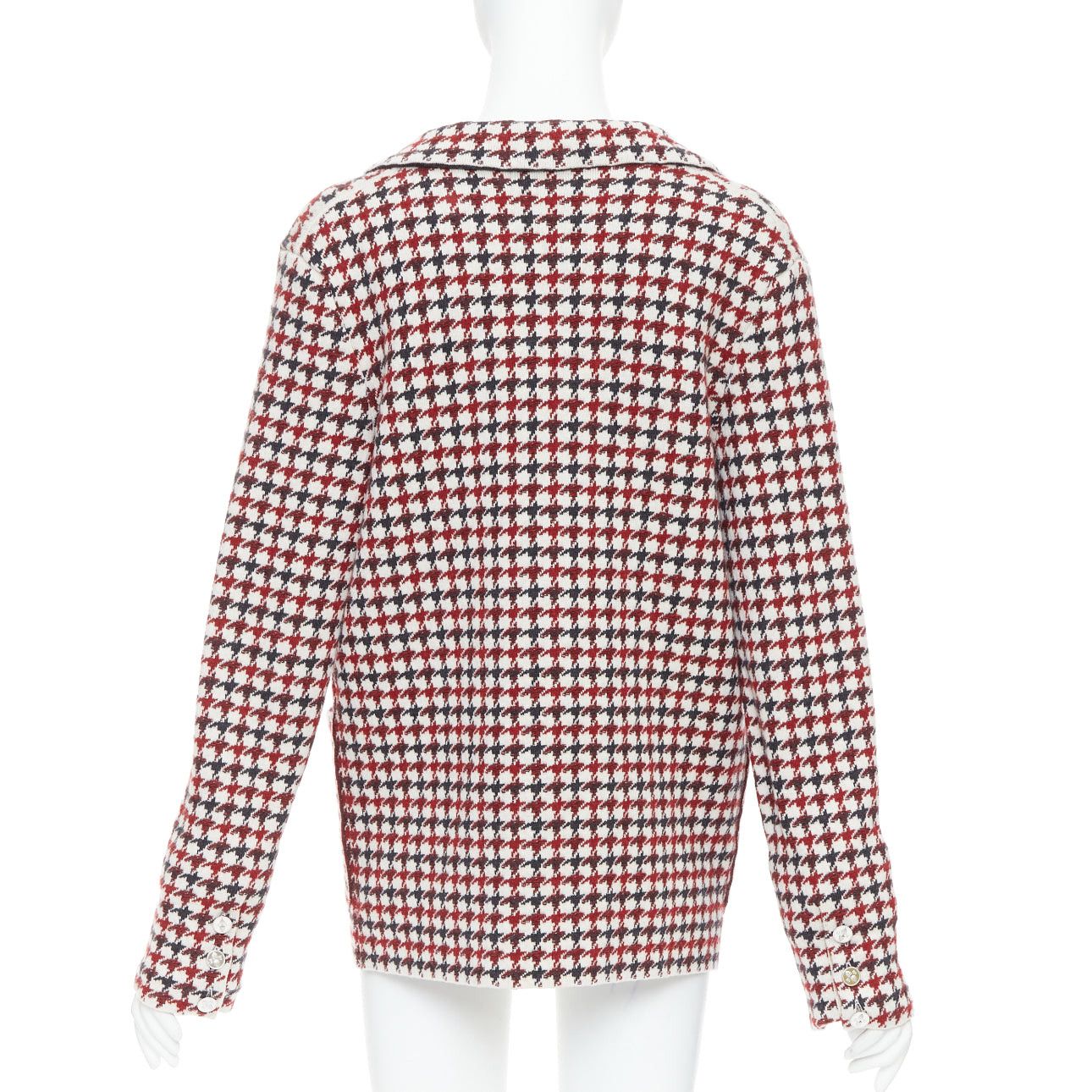 Barrie BARRIE burgundy cream cashmere lambswool houndstooth knit blazer XS Size S / US 4 / IT 40 - 6 Thumbnail