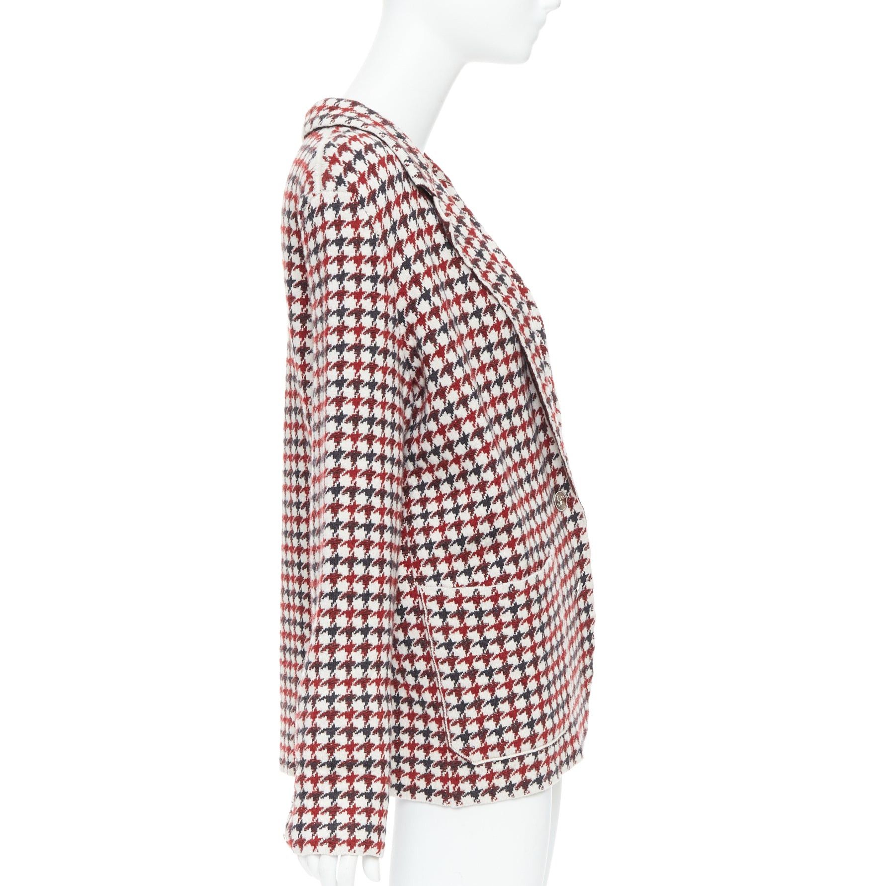 Barrie BARRIE burgundy cream cashmere lambswool houndstooth knit blazer XS Size S / US 4 / IT 40 - 5 Thumbnail