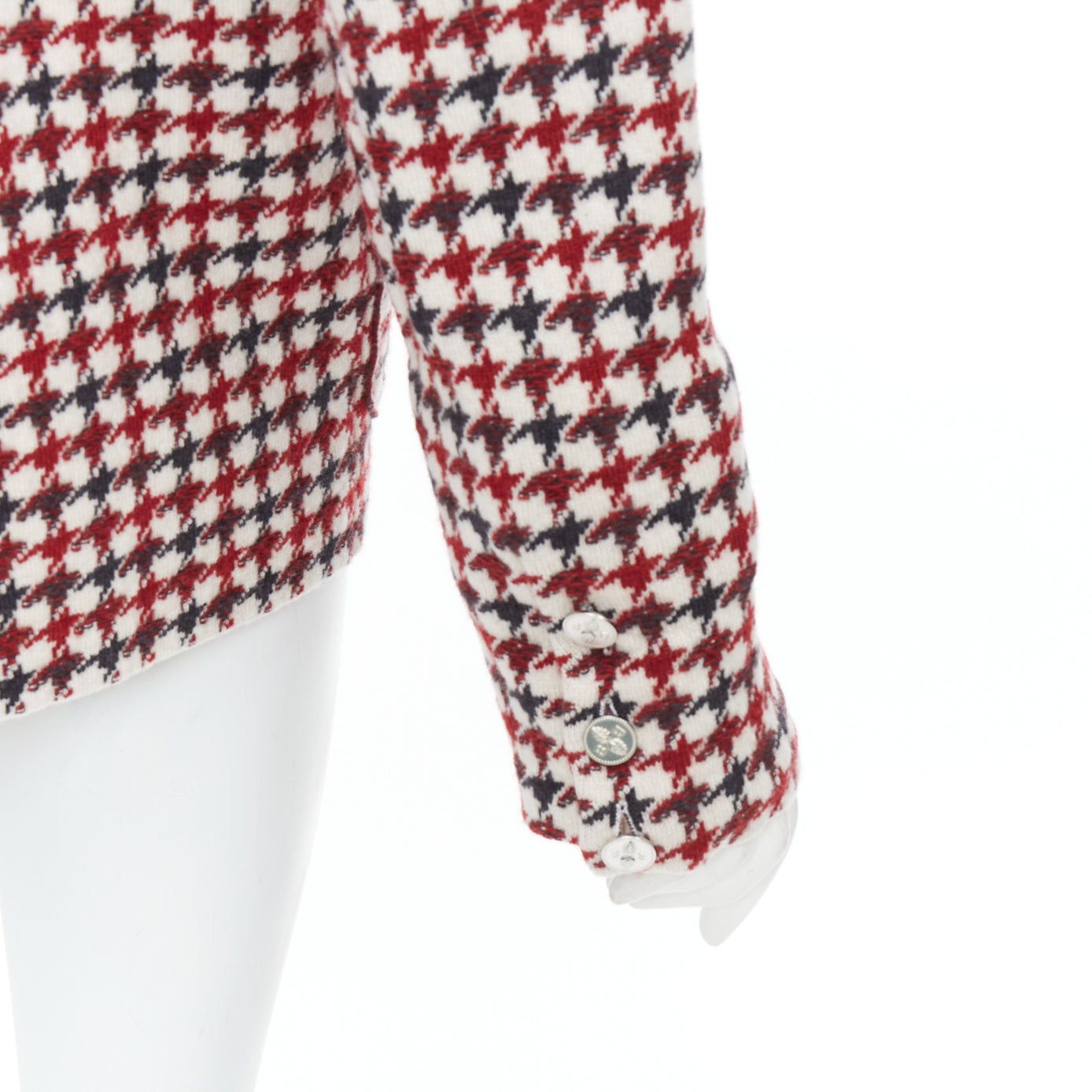 Barrie BARRIE burgundy cream cashmere lambswool houndstooth knit blazer XS Size S / US 4 / IT 40 - 8 Thumbnail