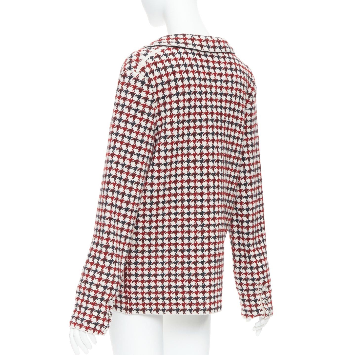 Barrie BARRIE burgundy cream cashmere lambswool houndstooth knit blazer XS Size S / US 4 / IT 40 - 7 Thumbnail
