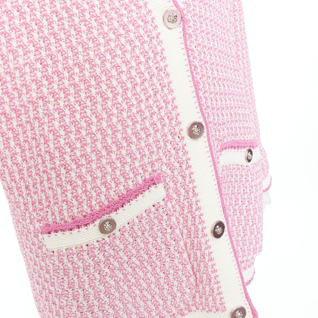 Chanel CHANEL 2022 pink white tweed metallic buttons long knit cardigan FR42 XL Size L / US 10 / IT 46 - 2 Thumbnail