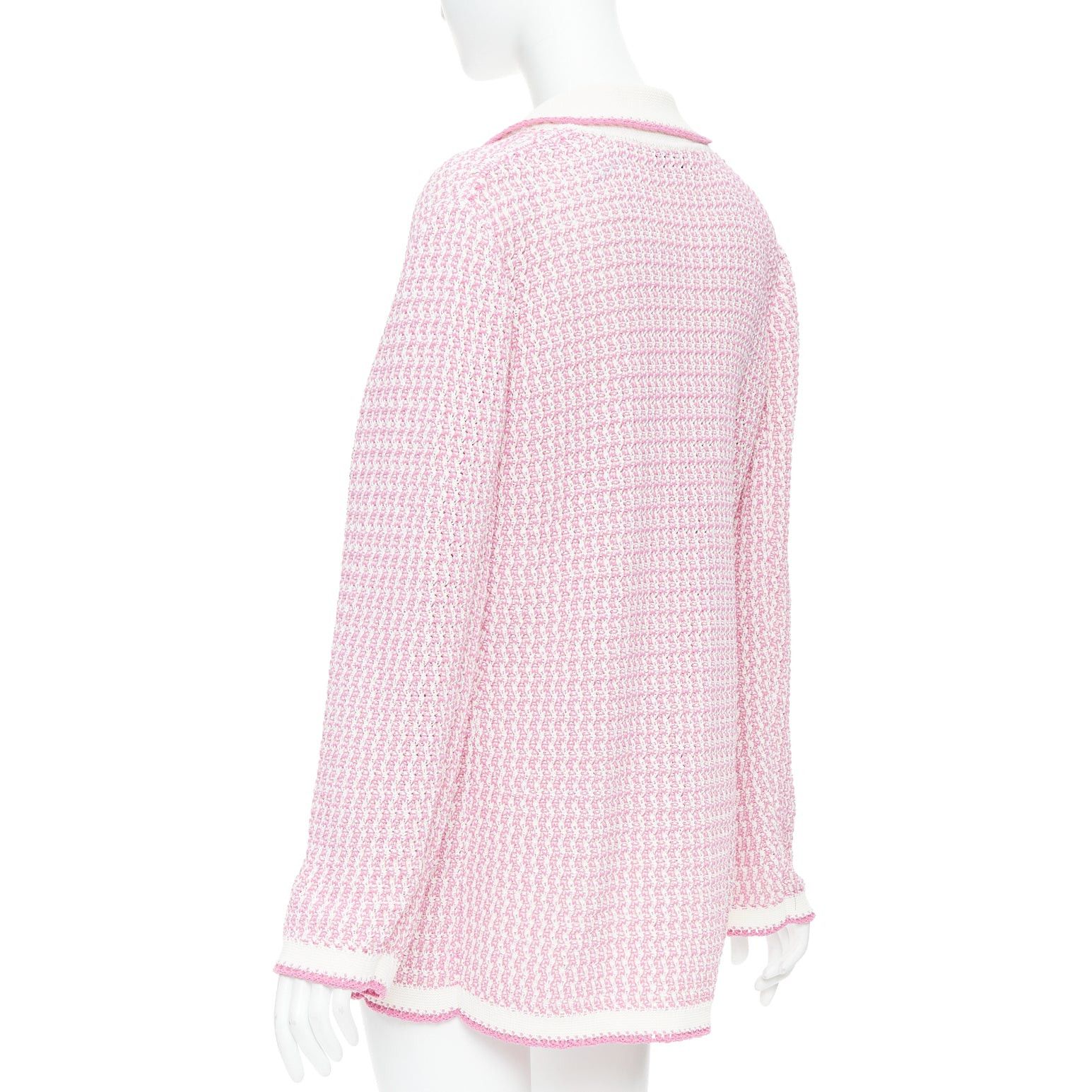 Chanel CHANEL 2022 pink white tweed metallic buttons long knit cardigan FR42 XL Size L / US 10 / IT 46 - 7 Thumbnail