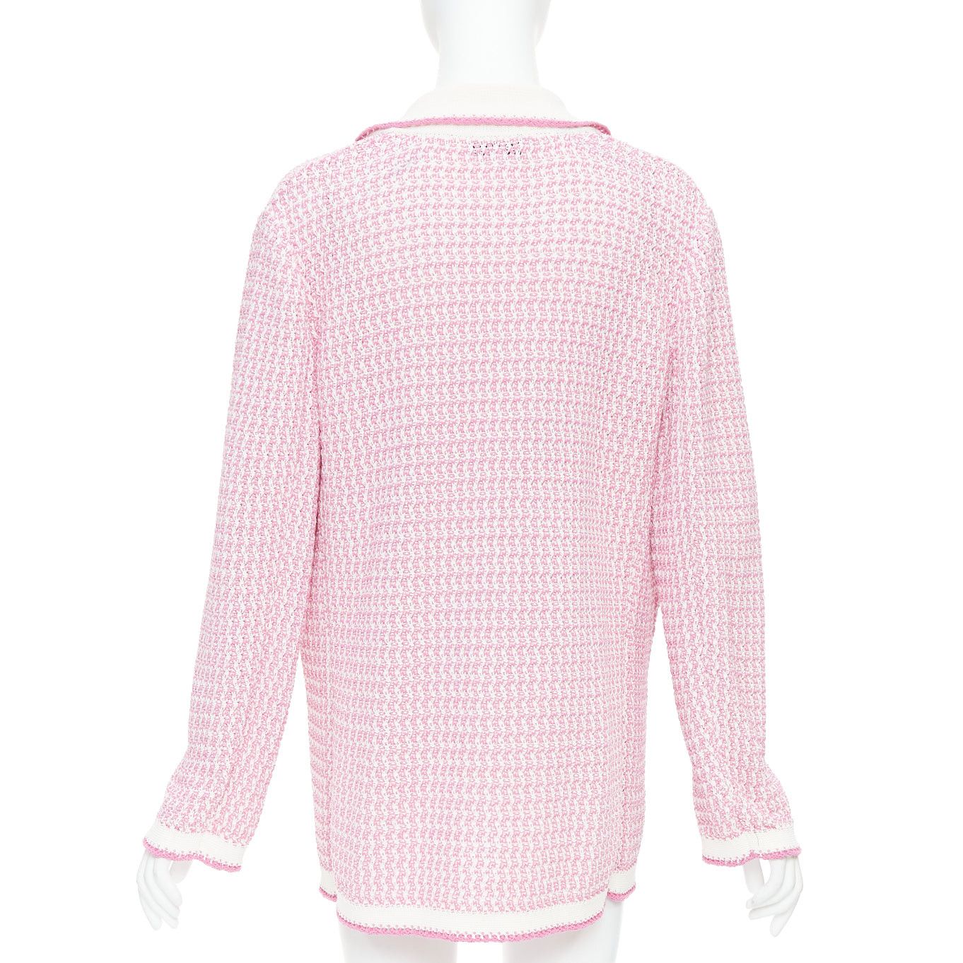 Chanel CHANEL 2022 pink white tweed metallic buttons long knit cardigan FR42 XL Size L / US 10 / IT 46 - 6 Thumbnail