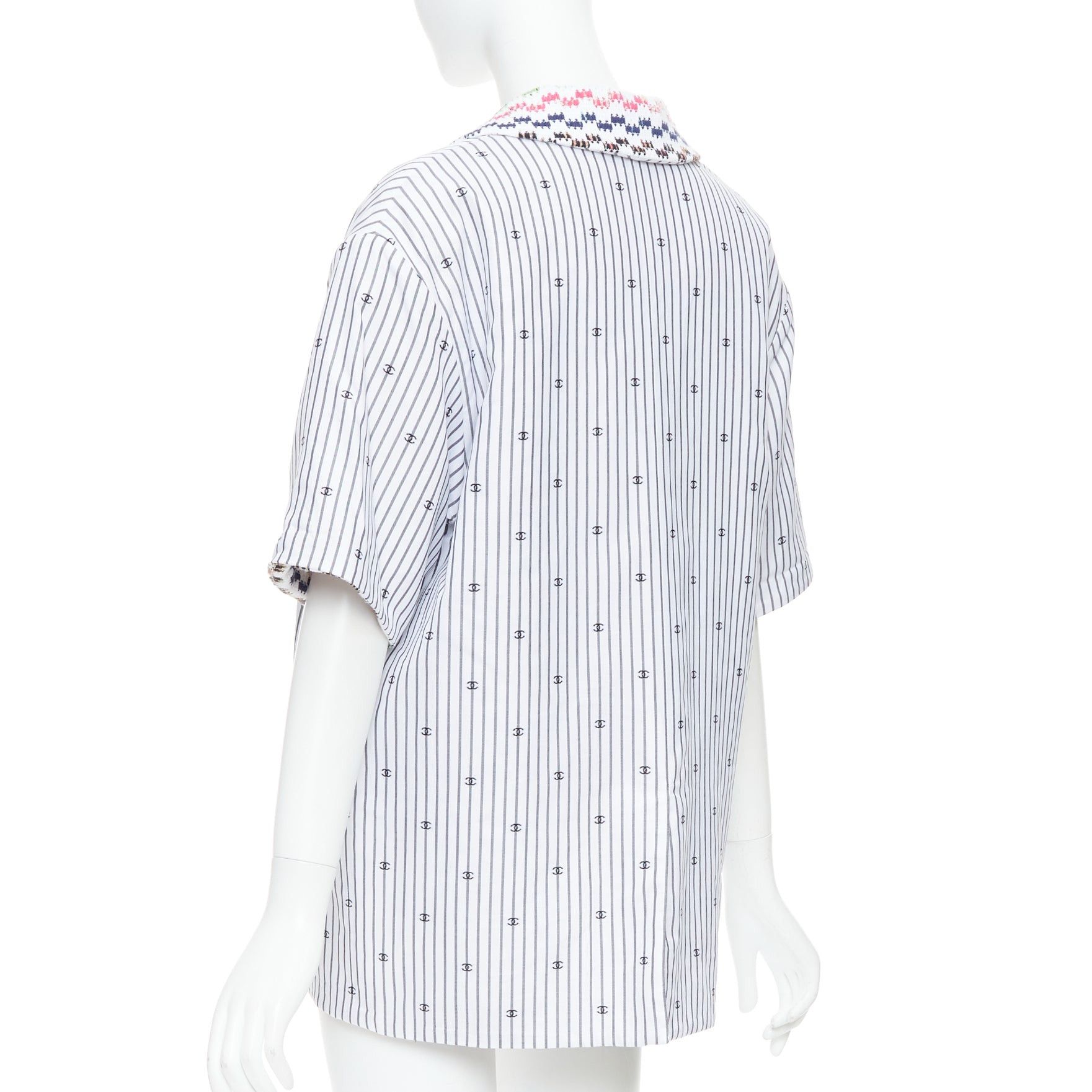 Chanel CHANEL 2021 multicolor tweed white CC logo stripe short sleeve jacket FR38 M Size M / US 6-8 / IT 42-44 - 7 Thumbnail