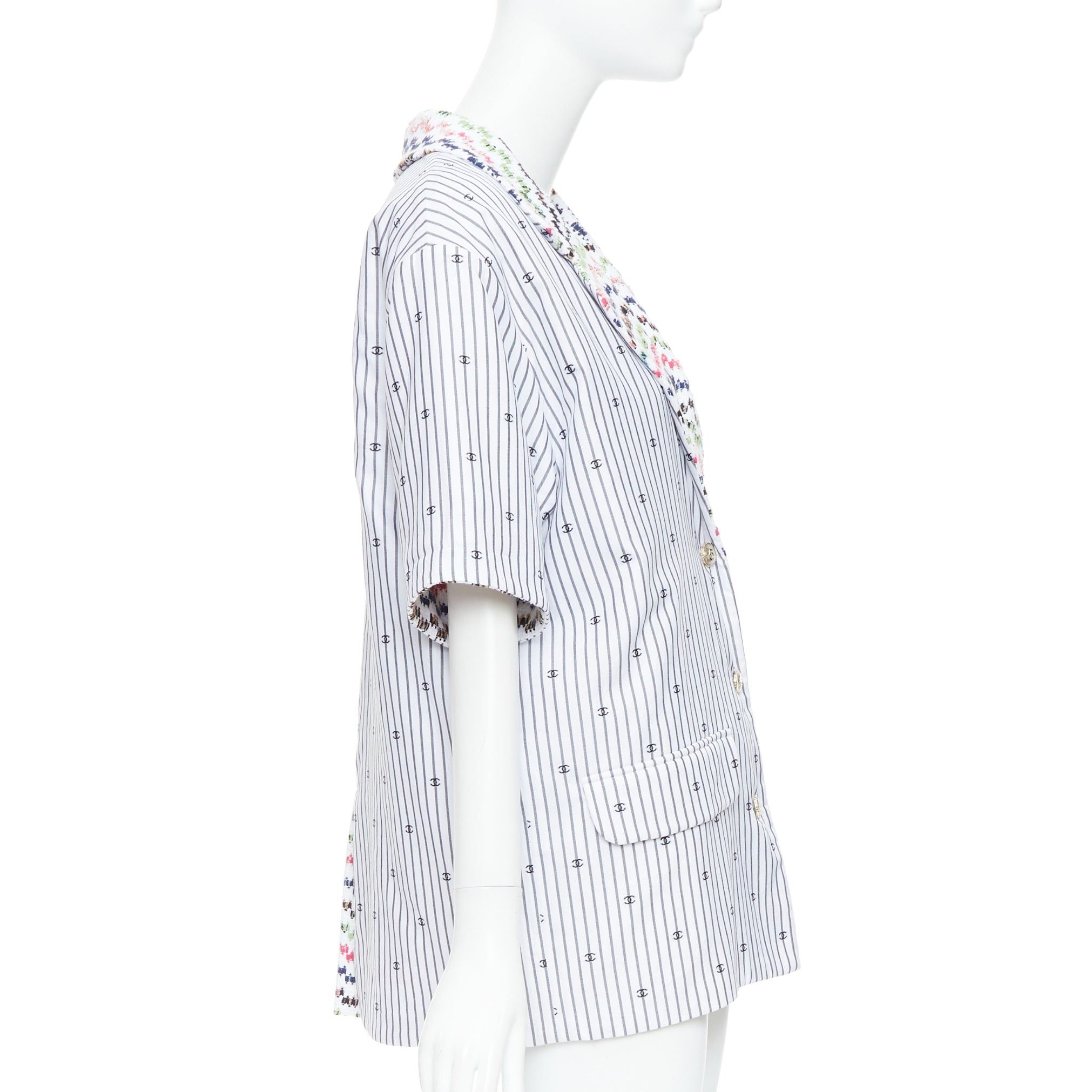 Chanel CHANEL 2021 multicolor tweed white CC logo stripe short sleeve jacket FR38 M Size M / US 6-8 / IT 42-44 - 5 Thumbnail