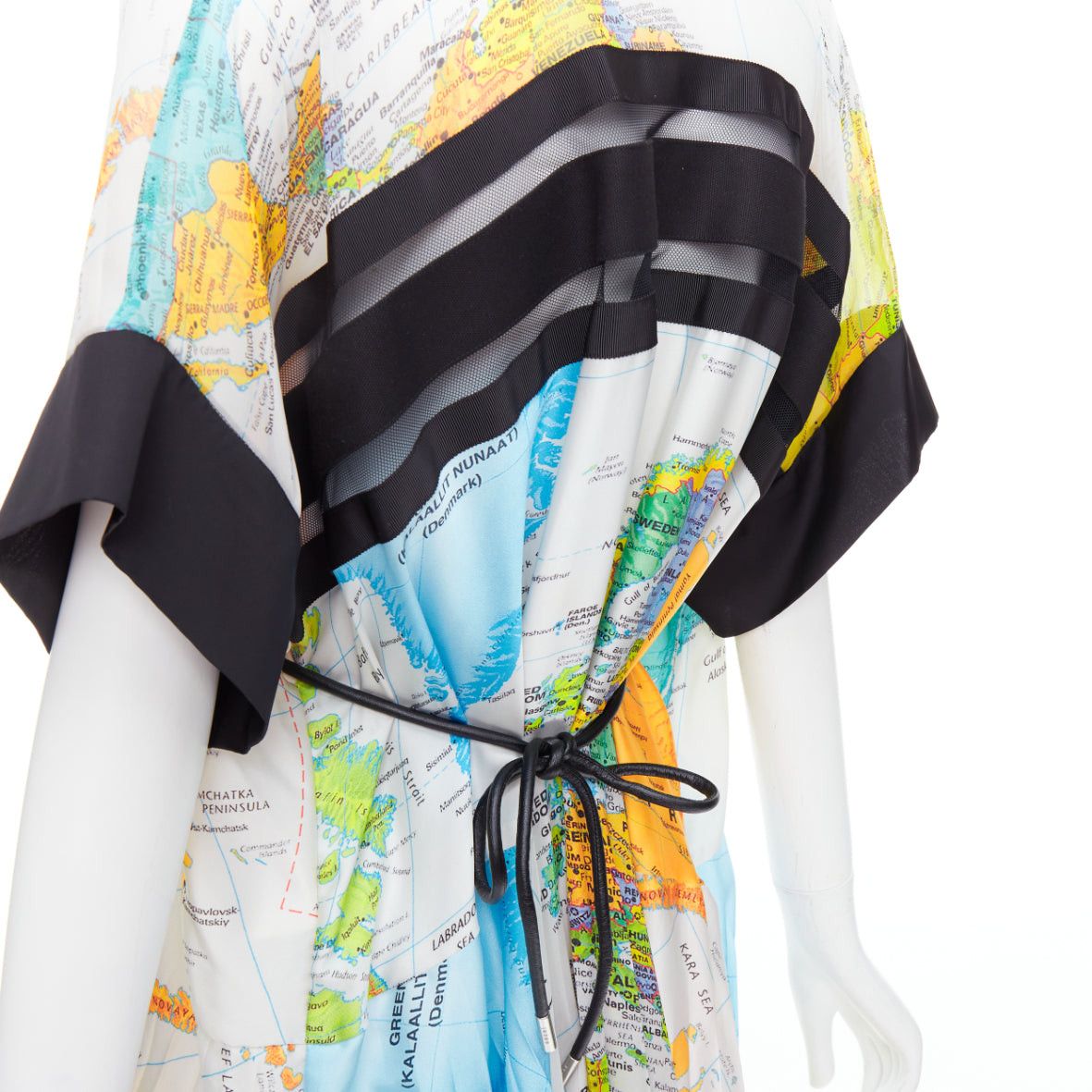 Sacai SACAI 2020 yellow blue white map print black trim belt midi dress JP2 M Size M / US 6-8 / IT 42-44 - 2 Thumbnail