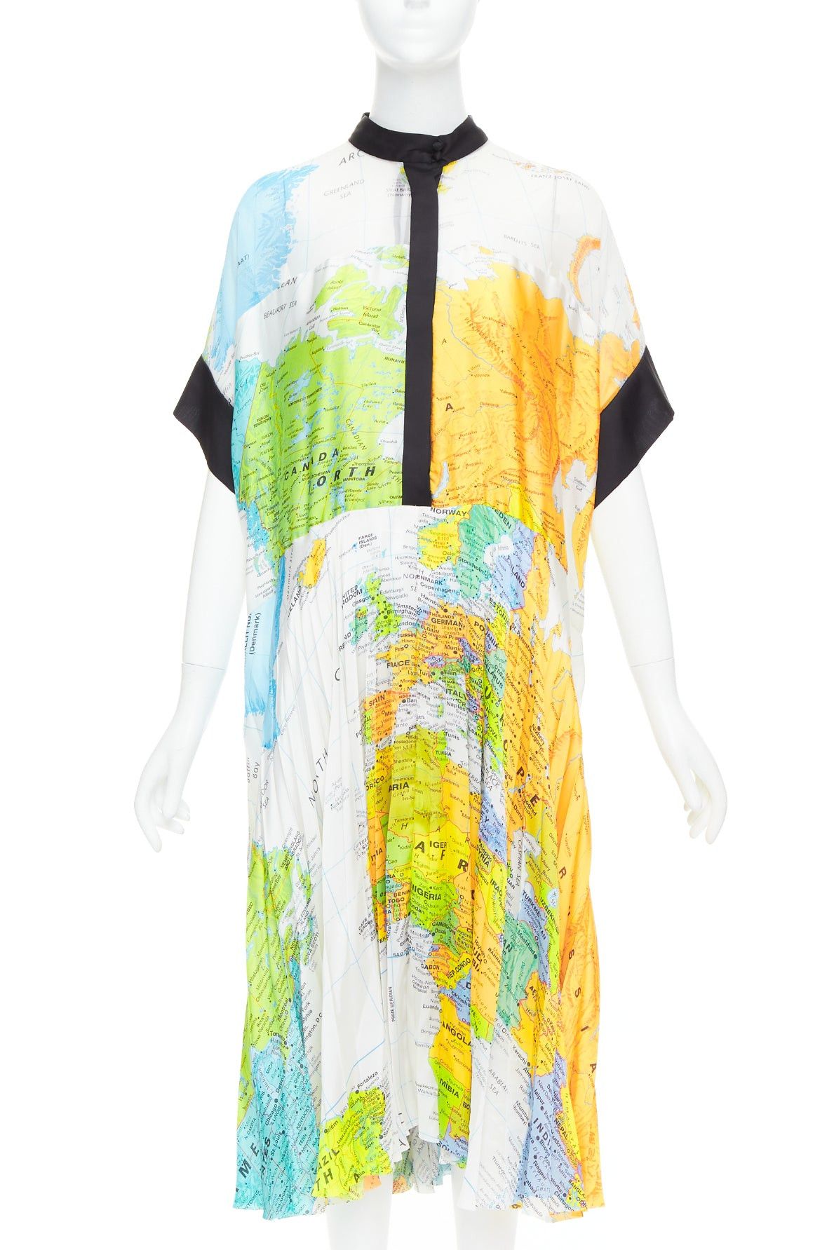 Sacai SACAI 2020 yellow blue white map print black trim belt midi dress JP2 M Size M / US 6-8 / IT 42-44 - 3 Thumbnail