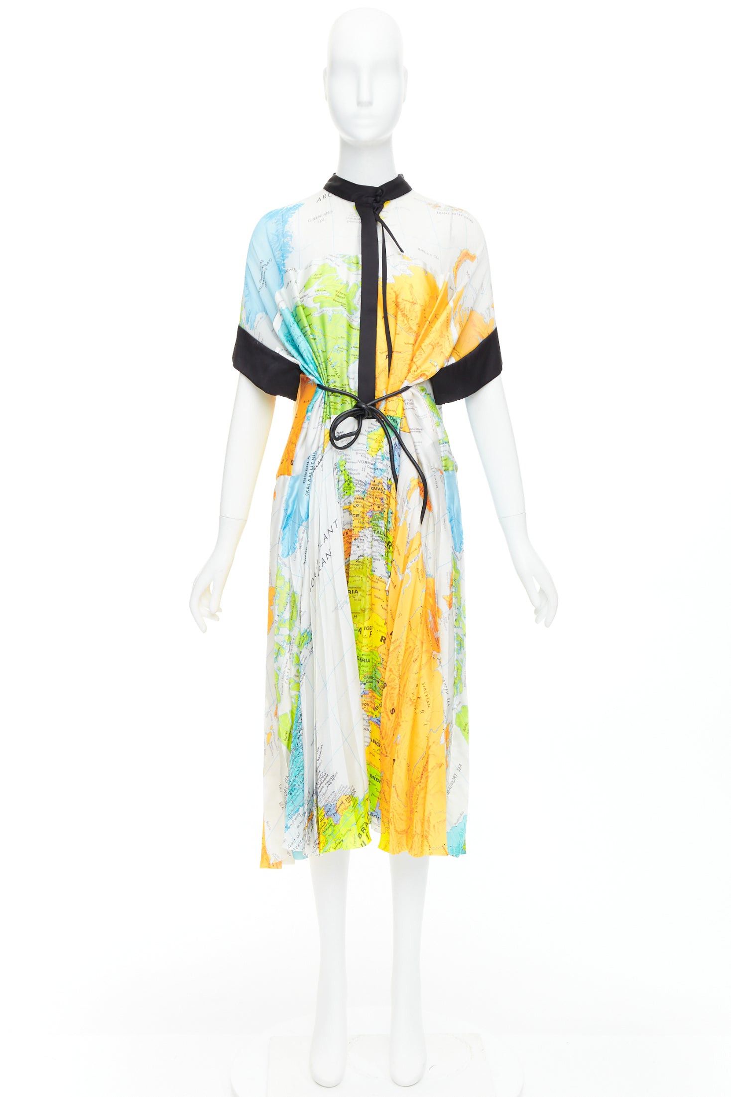 Sacai SACAI 2020 yellow blue white map print black trim belt midi dress JP2 M Size M / US 6-8 / IT 42-44 - 10 Thumbnail