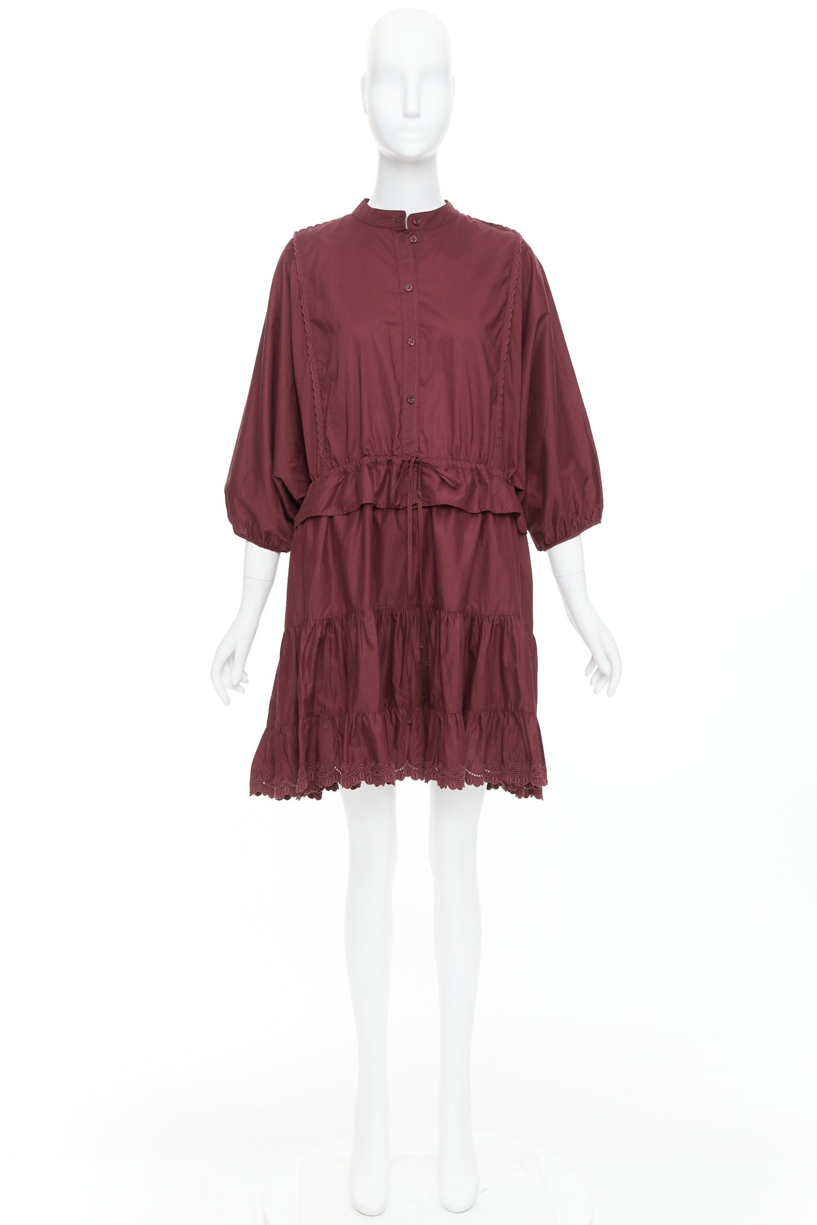 See by Chloe SEE BY CHLOE 616 smoked red cotton SBC scallop trim shirt dress FR40 L Size M / US 6-8 / IT 42-44 - 9 Thumbnail