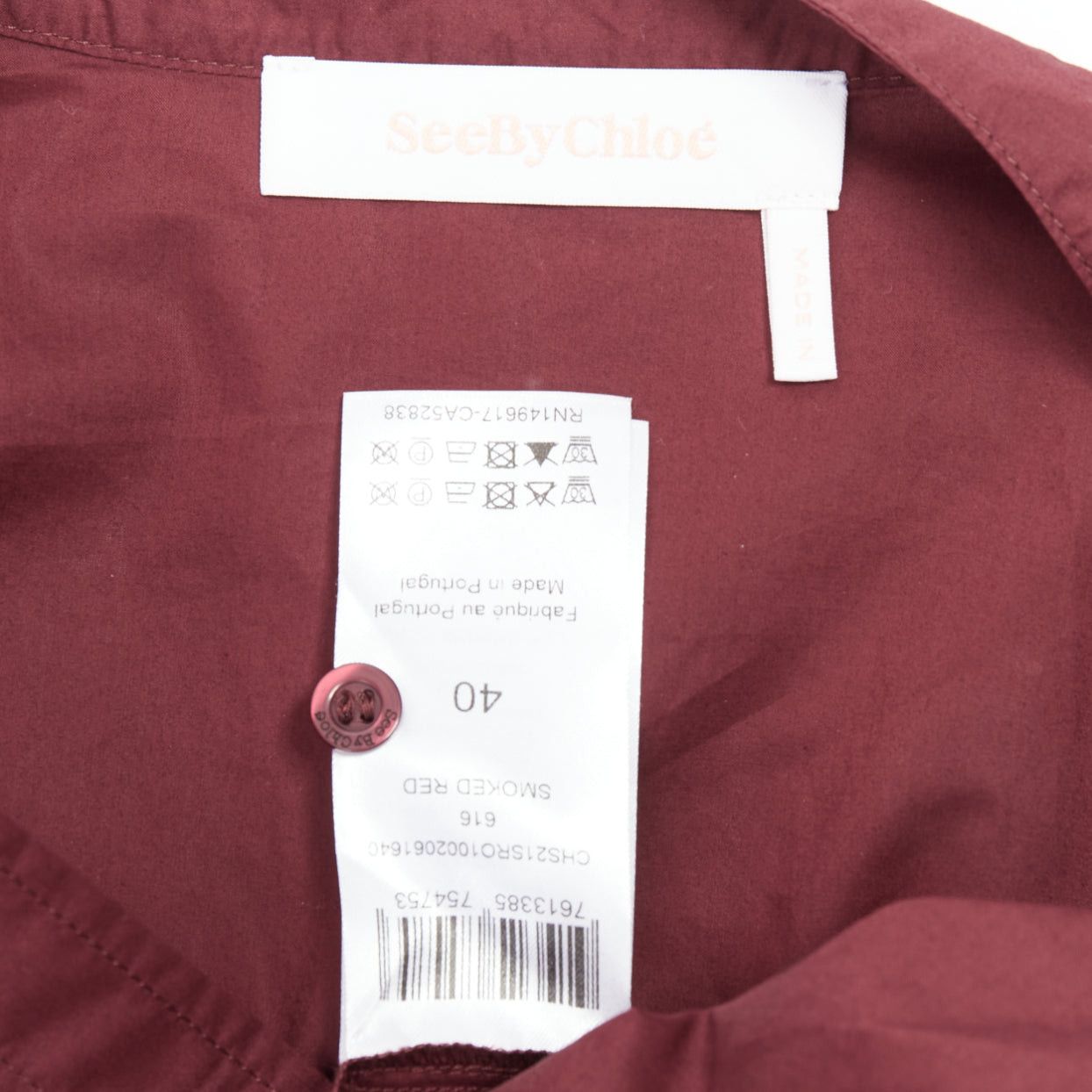 See by Chloe SEE BY CHLOE 616 smoked red cotton SBC scallop trim shirt dress FR40 L Size M / US 6-8 / IT 42-44 - 8 Thumbnail
