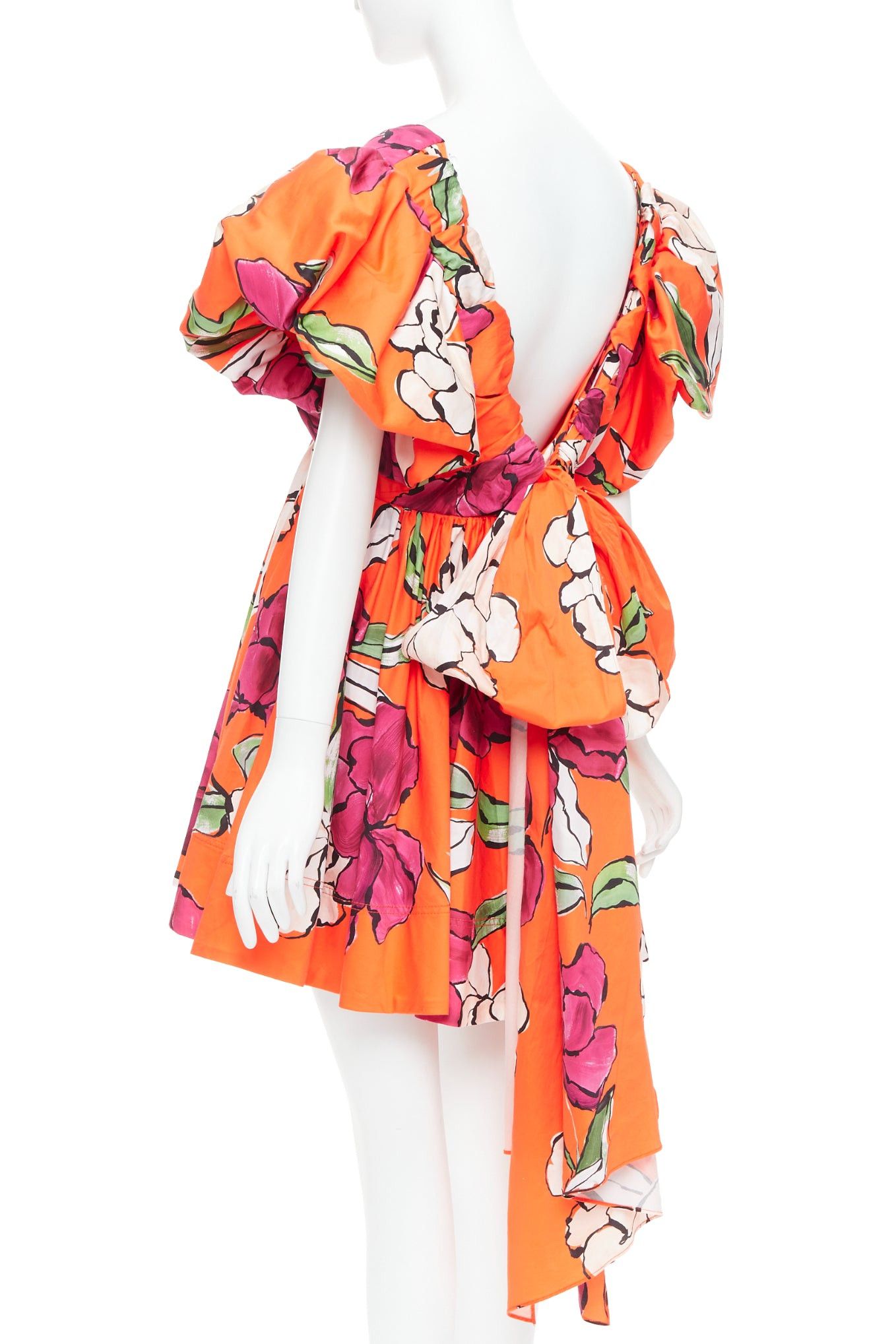 Aje AJE Gretta vivid camellia red floral bow back puff mini dress UK14 XL Size L / US 10 / IT 46 - 6 Thumbnail