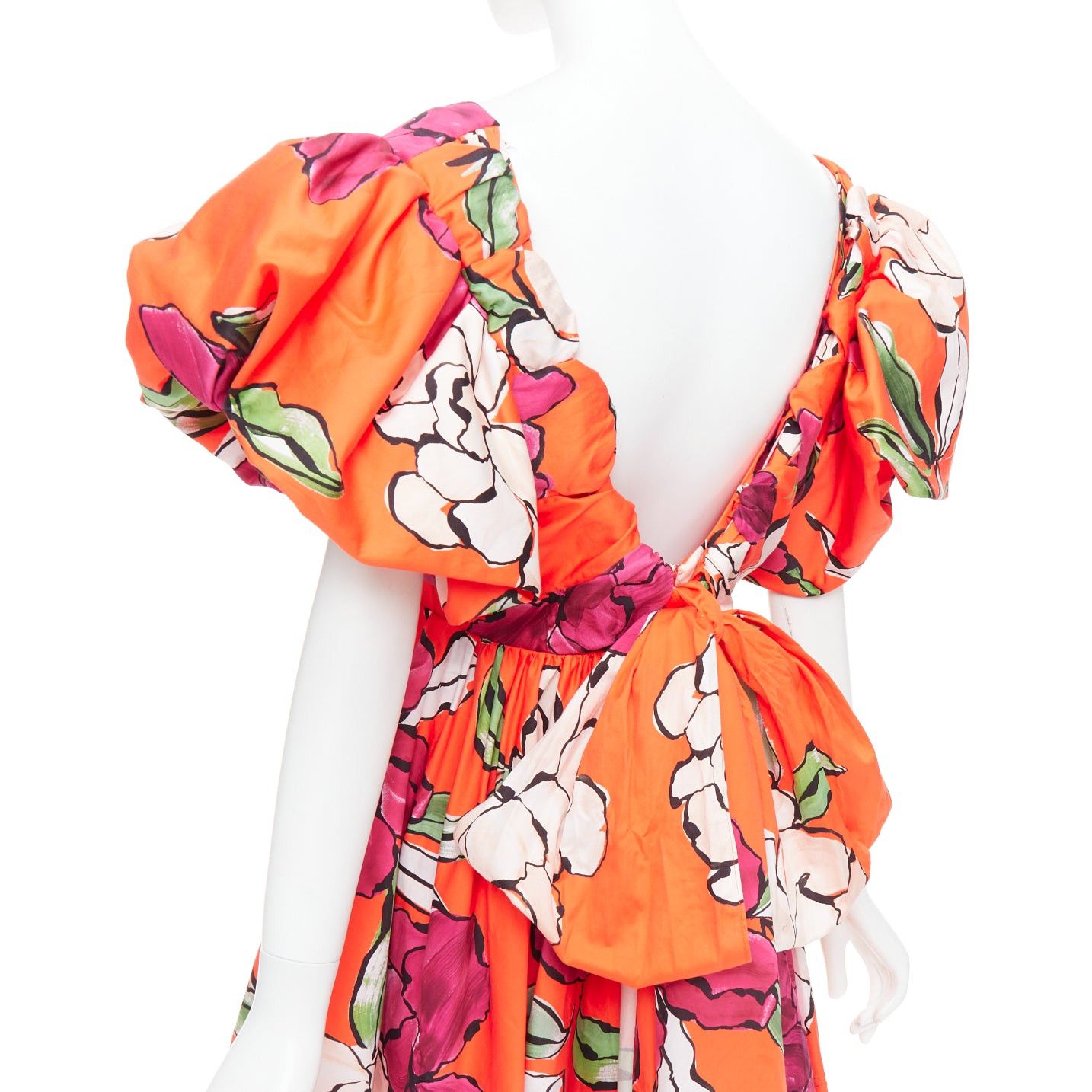 Aje AJE Gretta vivid camellia red floral bow back puff mini dress UK14 XL Size L / US 10 / IT 46 - 2 Thumbnail