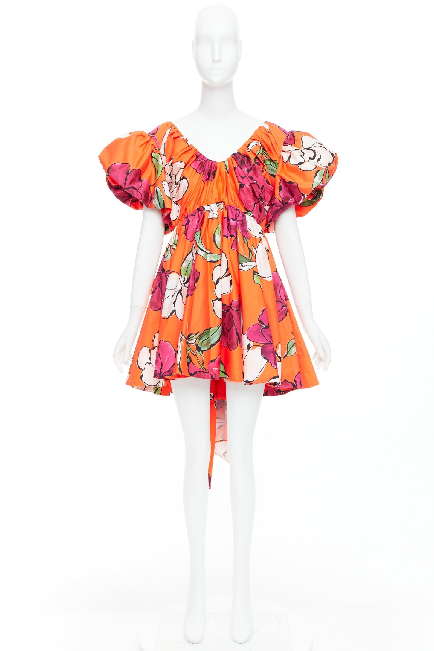 Aje AJE Gretta vivid camellia red floral bow back puff mini dress UK14 XL Size L / US 10 / IT 46 - 9 Thumbnail